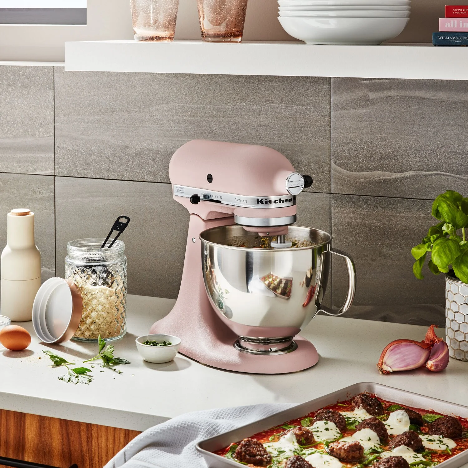 KitchenAid Artisan 5 Quart Tilt-Head Stand Mixer in Feather Pink (KSM150PSFT) - Image 3