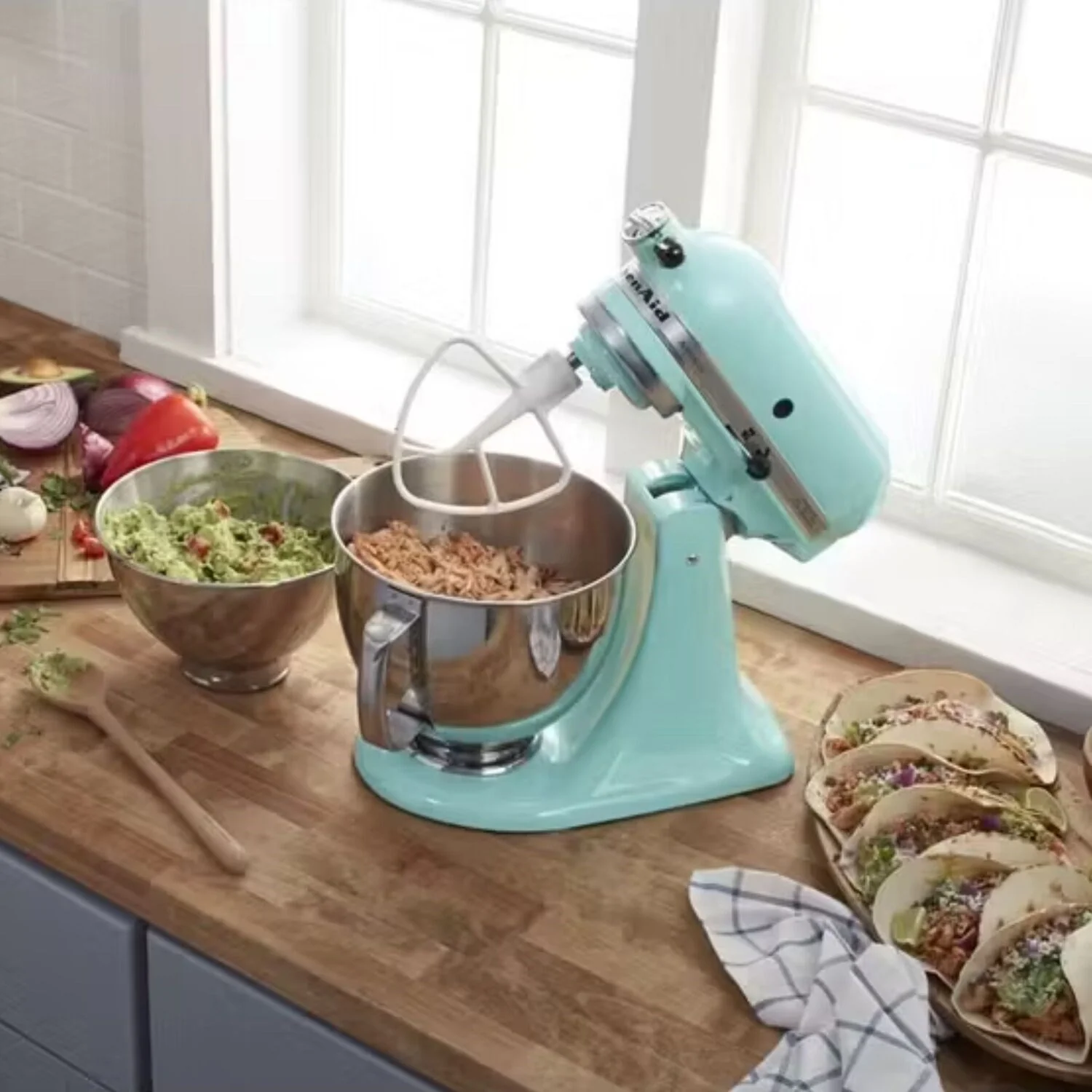 KitchenAid Bundle Artisan 5-Quart Tilt-Head Stand Mixer with Additional 3 Quart Bowls in Aqua Sky (KSM150TBAQ) - Image 2