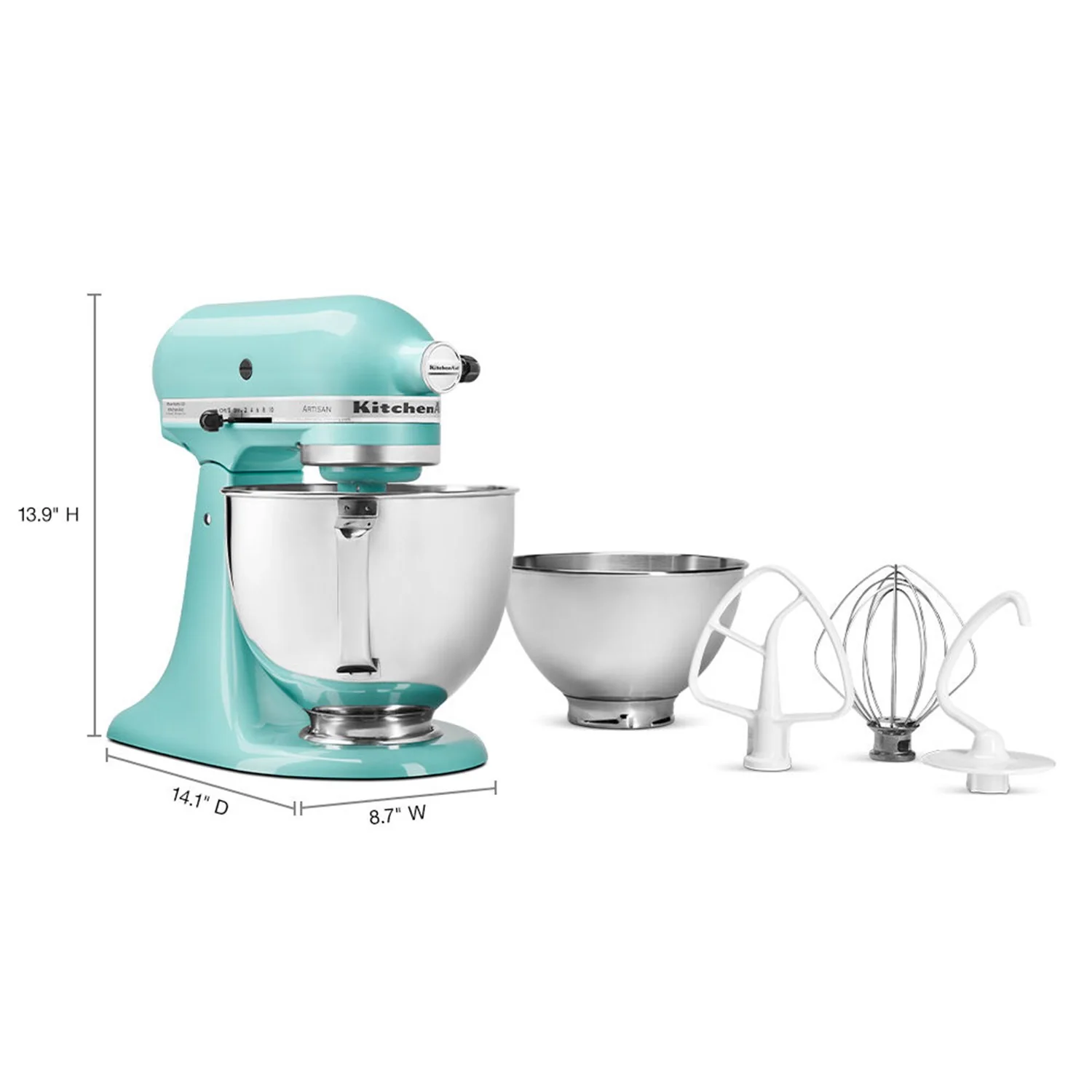 KitchenAid Bundle Artisan 5-Quart Tilt-Head Stand Mixer with Additional 3 Quart Bowls in Aqua Sky (KSM150TBAQ) - Image 3