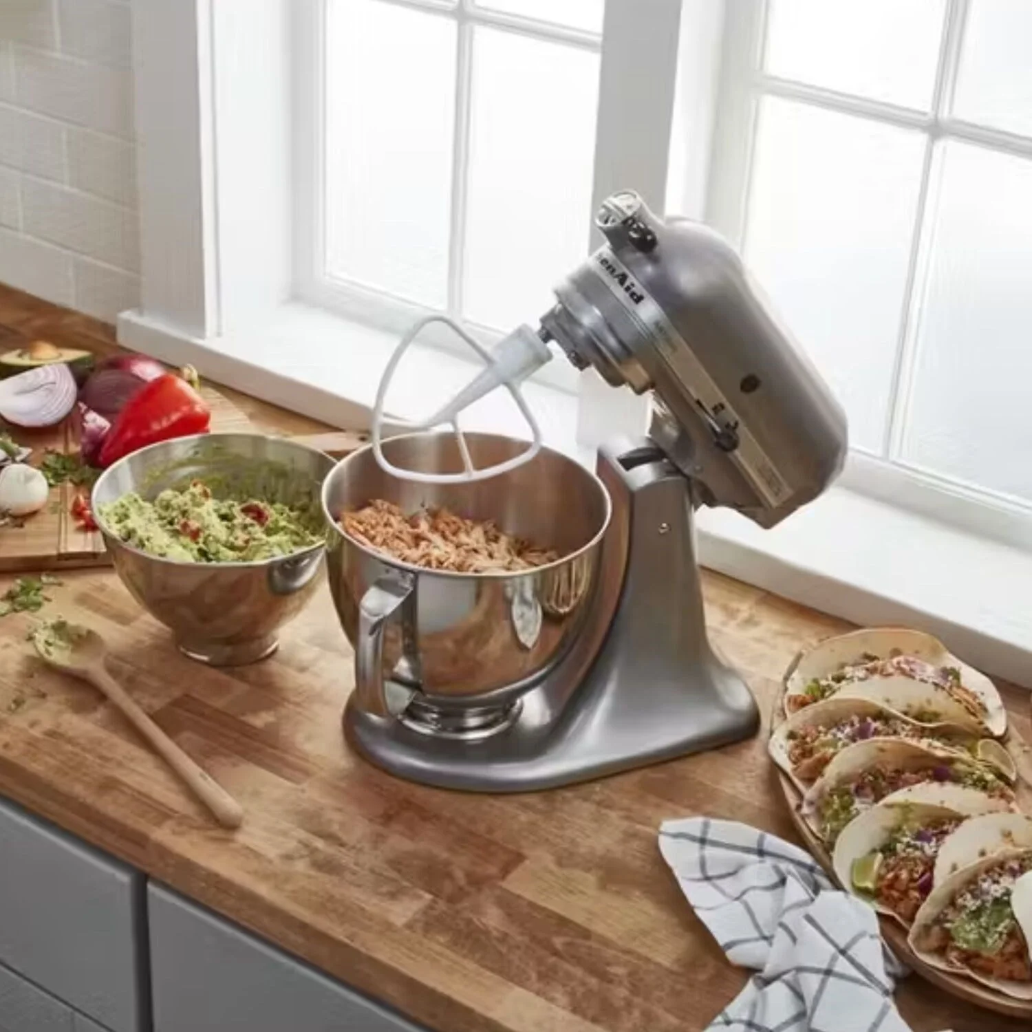 KitchenAid Bundle Artisan 5-Quart Tilt-Head Stand Mixer with Additional 3 Quart Bowls in Contour Silver (KSM150TBCU) - Image 2