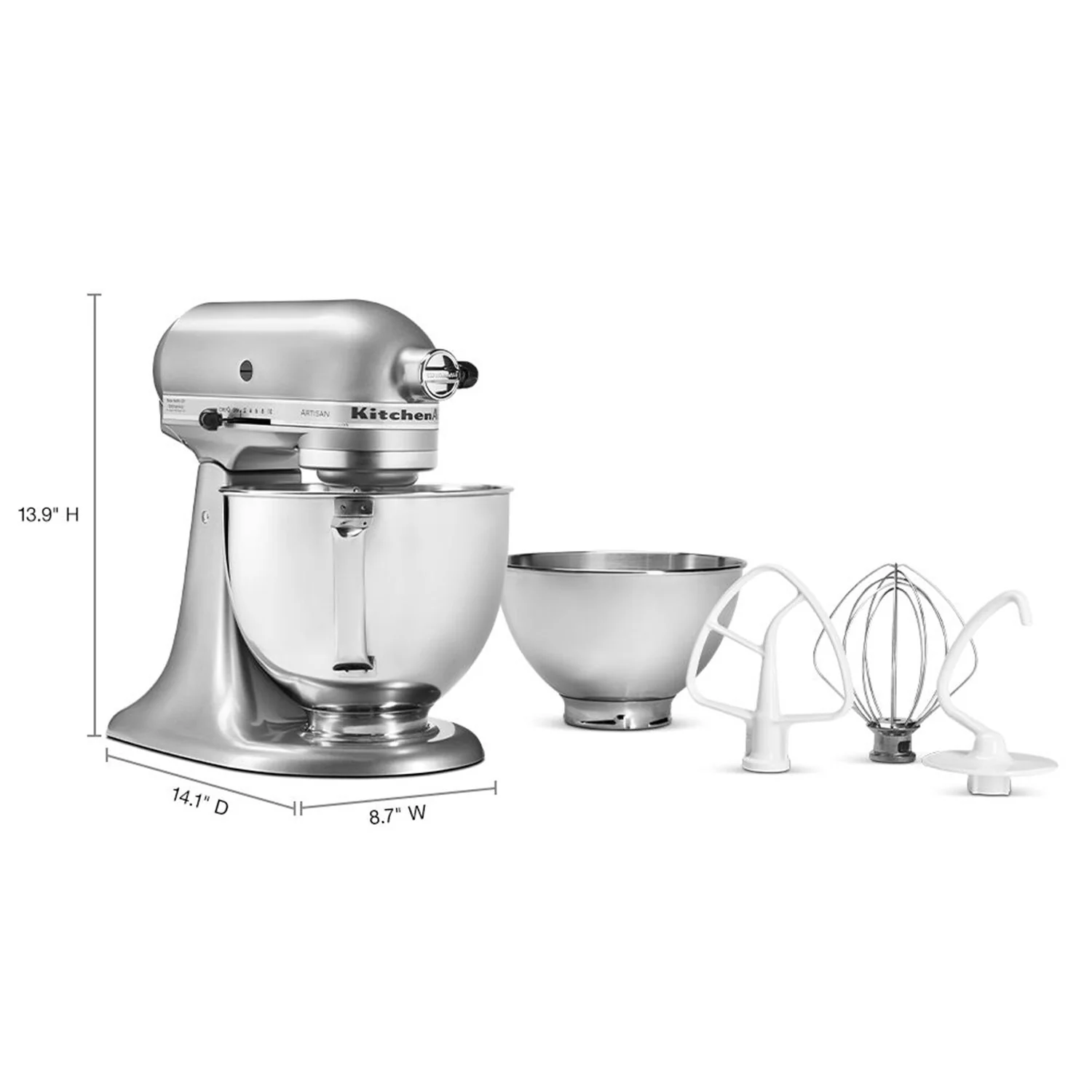 KitchenAid Bundle Artisan 5-Quart Tilt-Head Stand Mixer with Additional 3 Quart Bowls in Contour Silver (KSM150TBCU) - Image 3