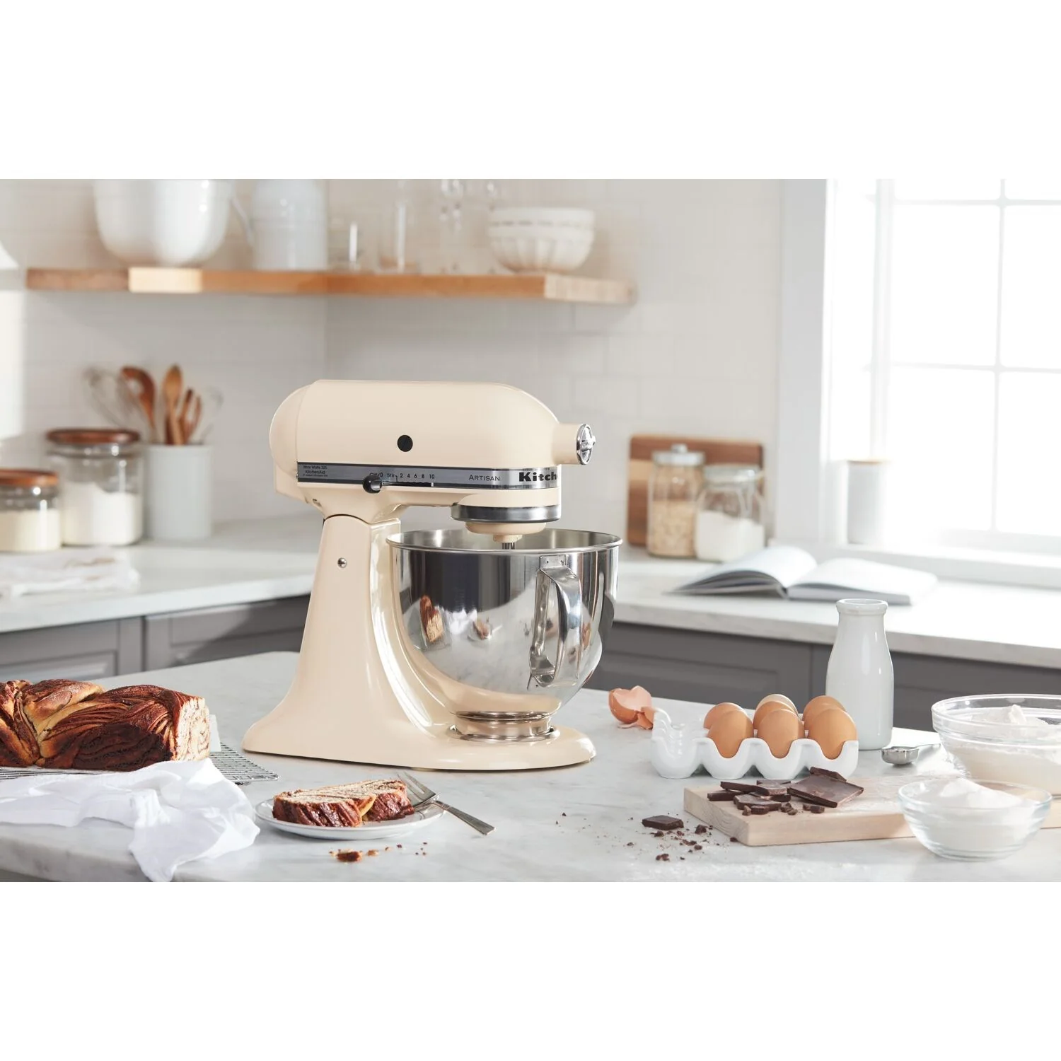 KitchenAid Artisan 5 Quart Tilt-Head Stand Mixer in Almond Cream (KSM150PSAC) - Image 3