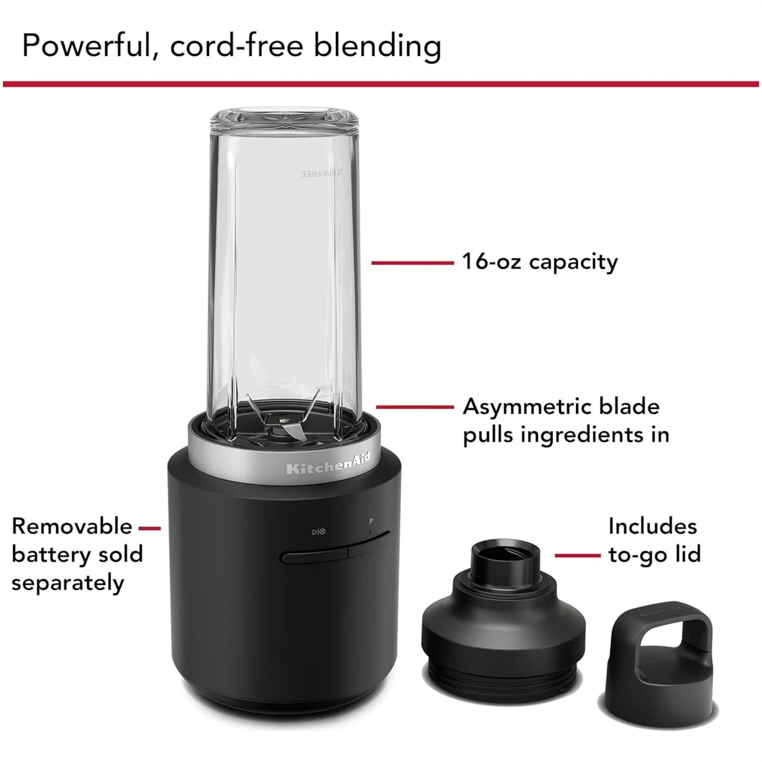 KitchenAid Cordless 12V 16 Oz. Personal Blender with Travel Lid in Black Matte (KSBR200BM) - Image 7