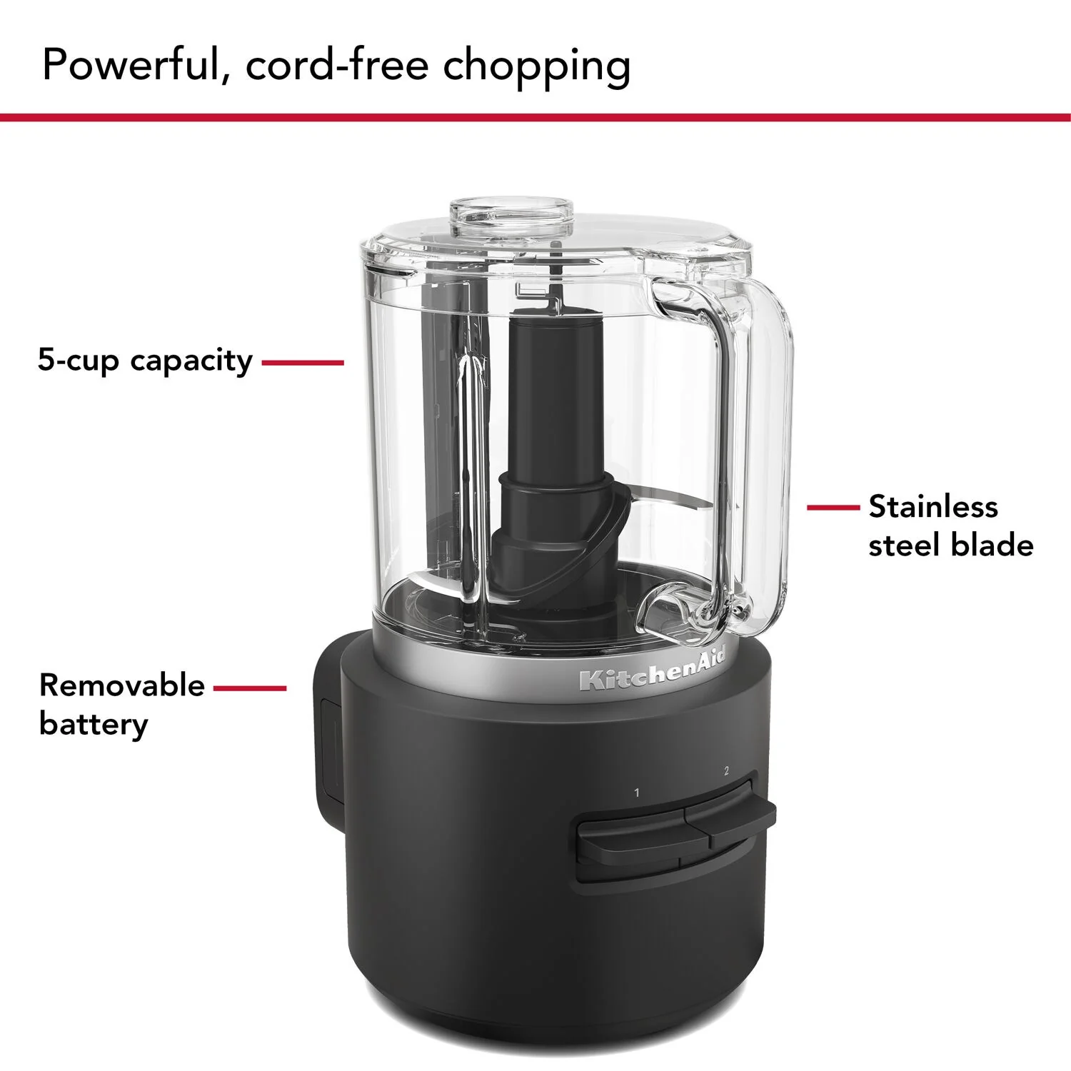 KitchenAid CORDLESS 12V 3.5 Cup Chopper in Black Matte with Battery, USB-C Cable, Wall Adapter Included (KFCR531BM) - Image 7