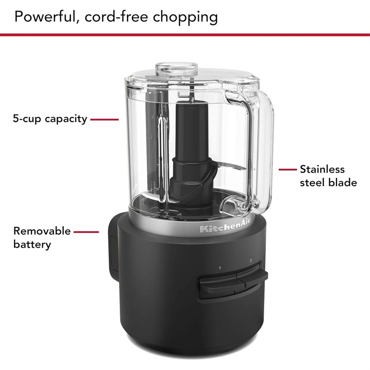 KitchenAid Cordless 12V 3.5 Cup Chopper in Black Matte (KFCR500BM) - Image 9