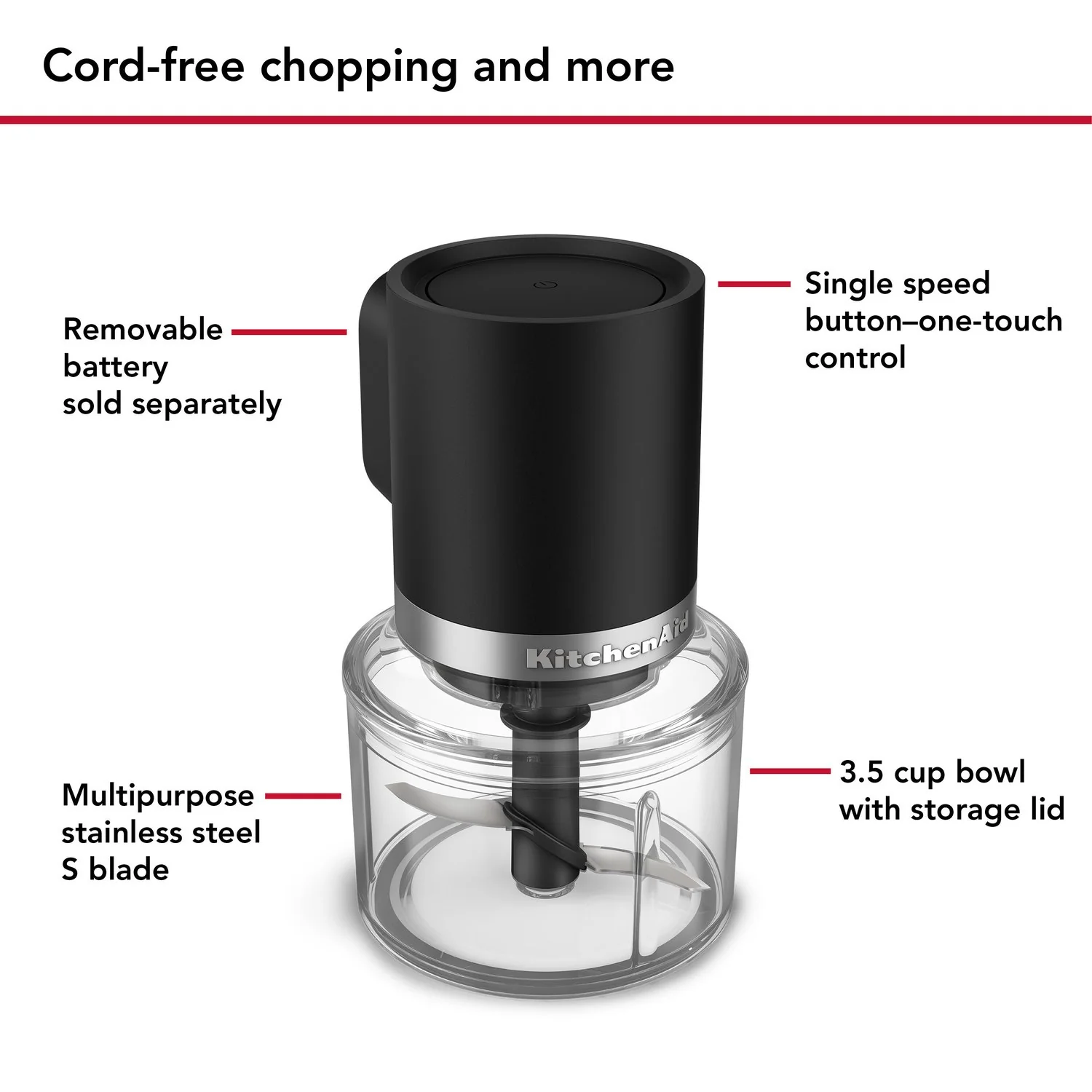 KitchenAid Cordless Go Top Down Chopper 3.5 Cup in Black Matte, Battery Sold Separately (KTCR350BM) - Image 13