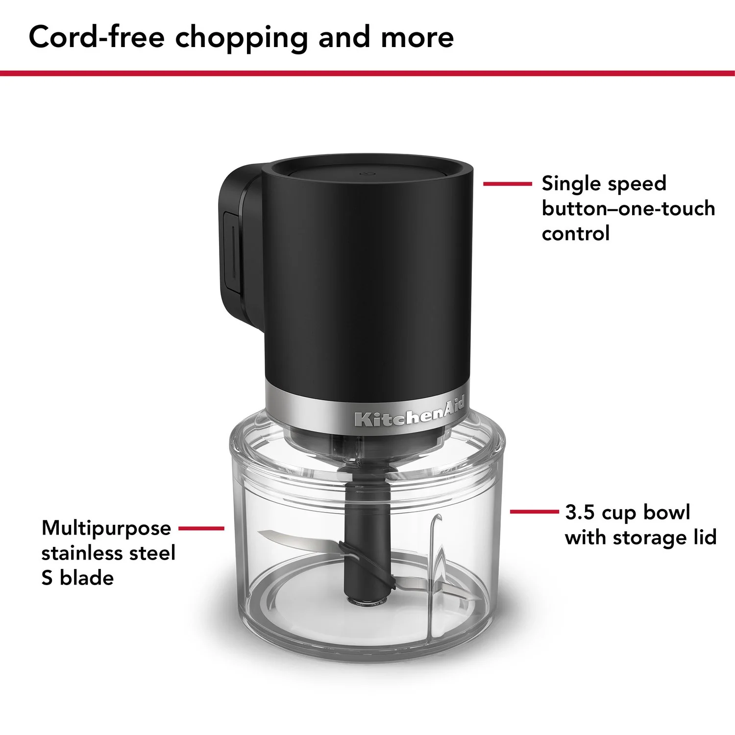 KitchenAid Cordless Top Down Chopper in Matte Black, 3.5 Cup Battery, USB-C Cable, Wall Adap Included (KTCR351BM) - Image 14