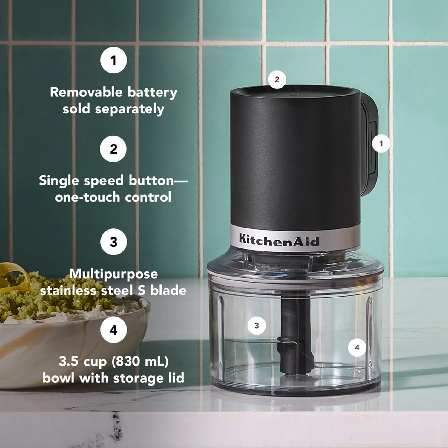 KitchenAid Cordless Top Down Chopper in Matte Black, 3.5 Cup Battery, USB-C Cable, Wall Adap Included (KTCR351BM) - Image 5