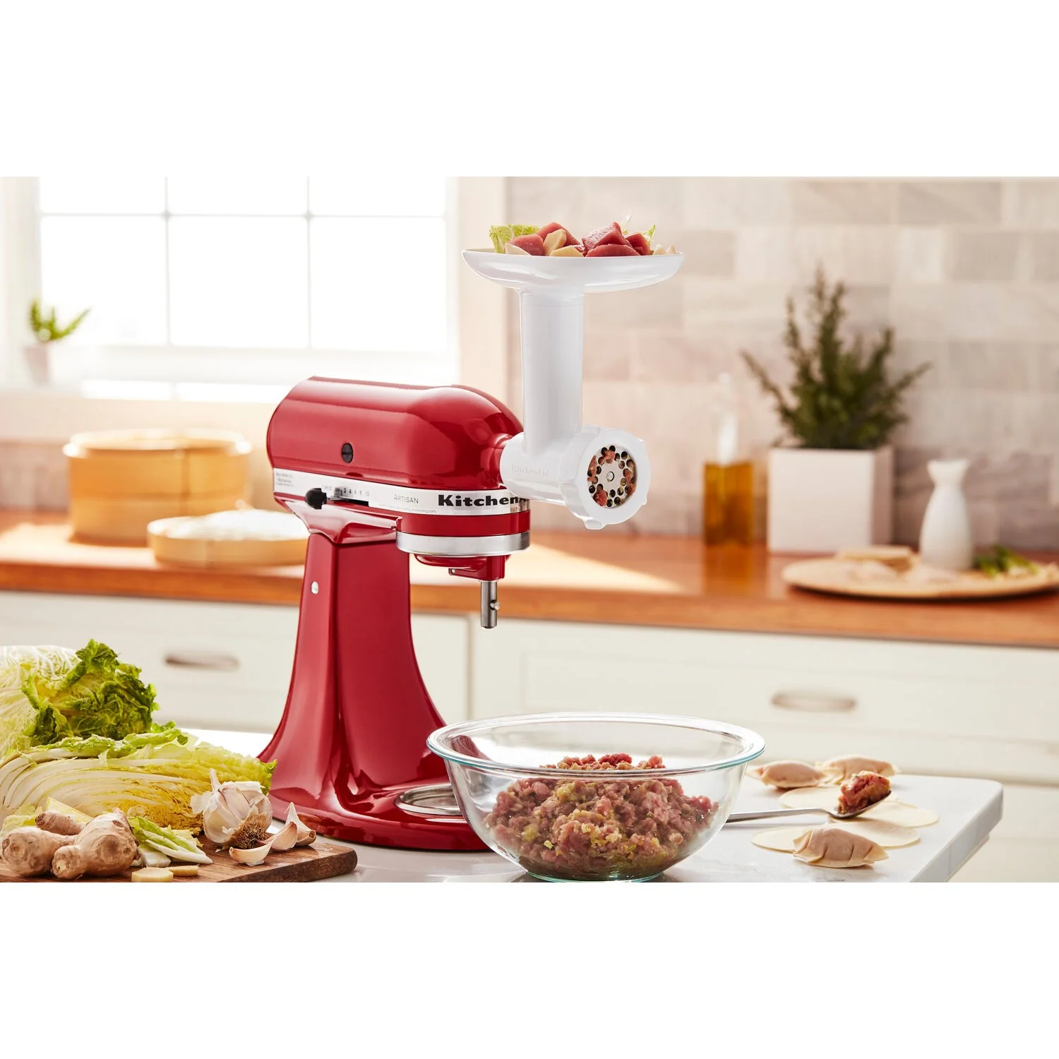 KitchenAid Food Grinder Attachment for Stand Mixer with Pusher and Tray in White (KSMFGA) - Image 6