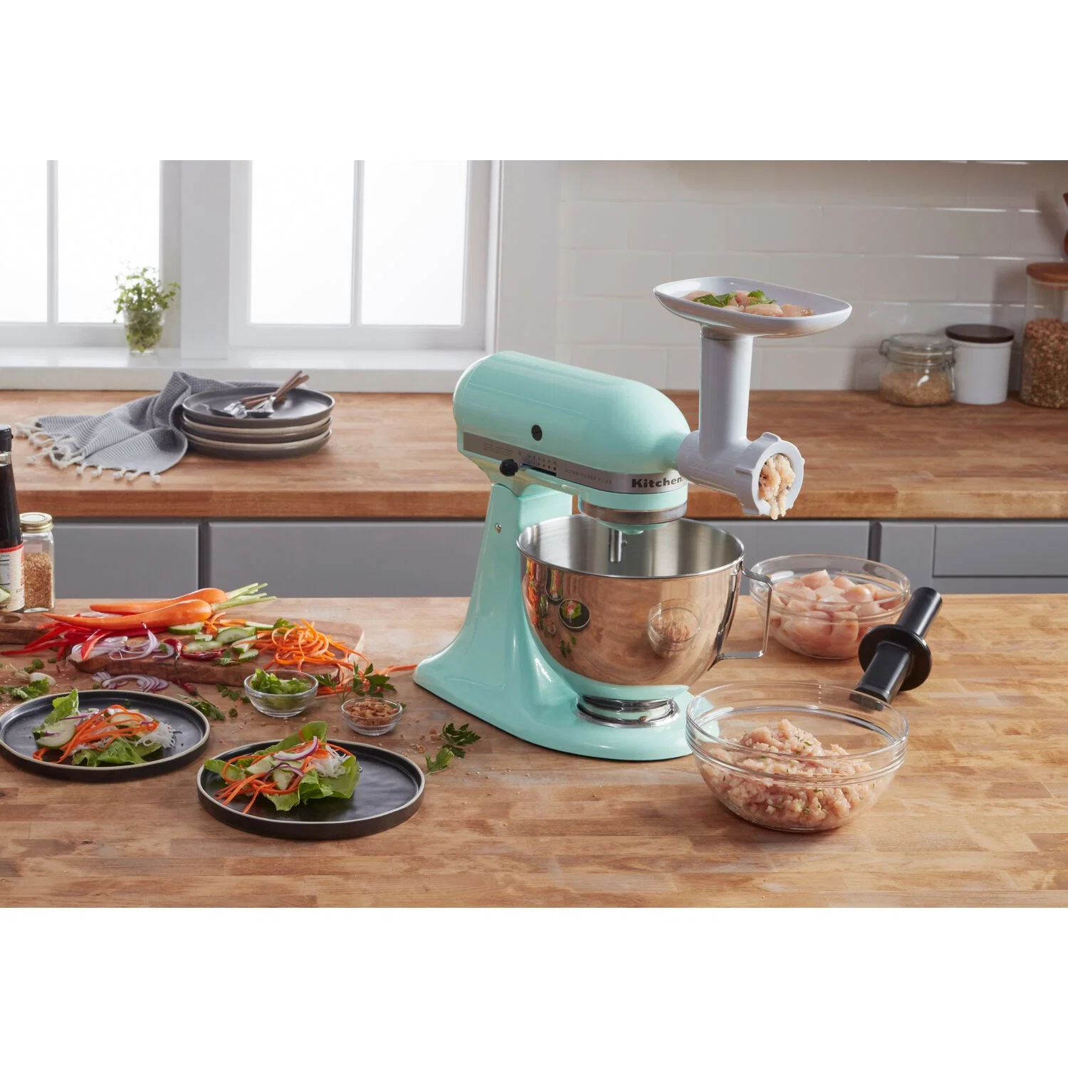 KitchenAid Food Grinder Attachment for Stand Mixer with Pusher and Tray in White (KSMFGA) - Image 7