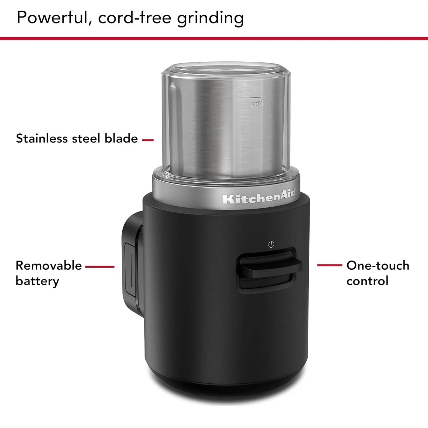 KitchenAid Go™ Cordless Blade Coffee Grinder in Black Matte with Battery Included (KBGR111BM) - Image 7