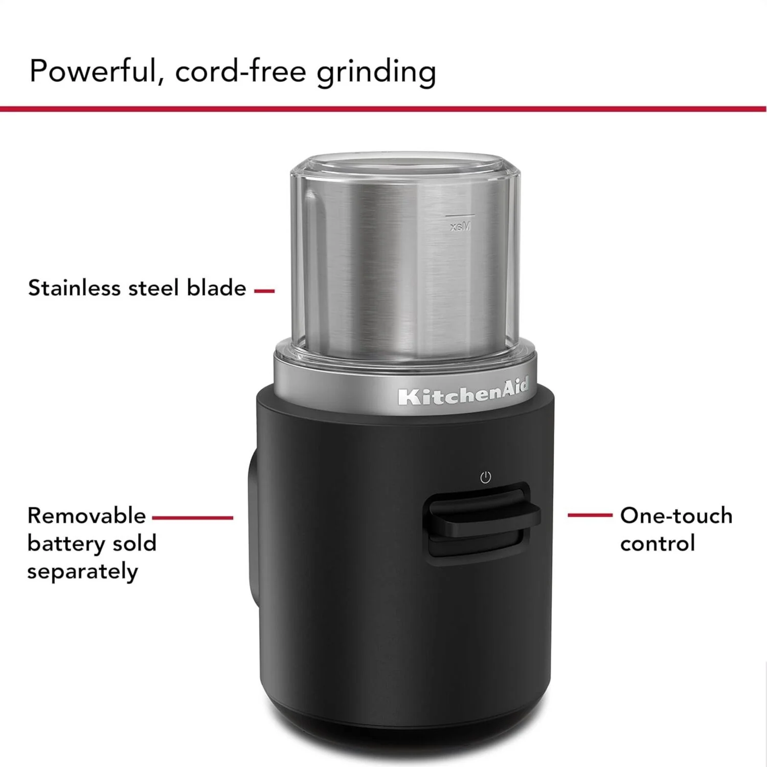 KitchenAid Go™ Cordless Blade Coffee Grinder in Black Matte - Battery Sold Separately (KBGR100BM) - Image 5