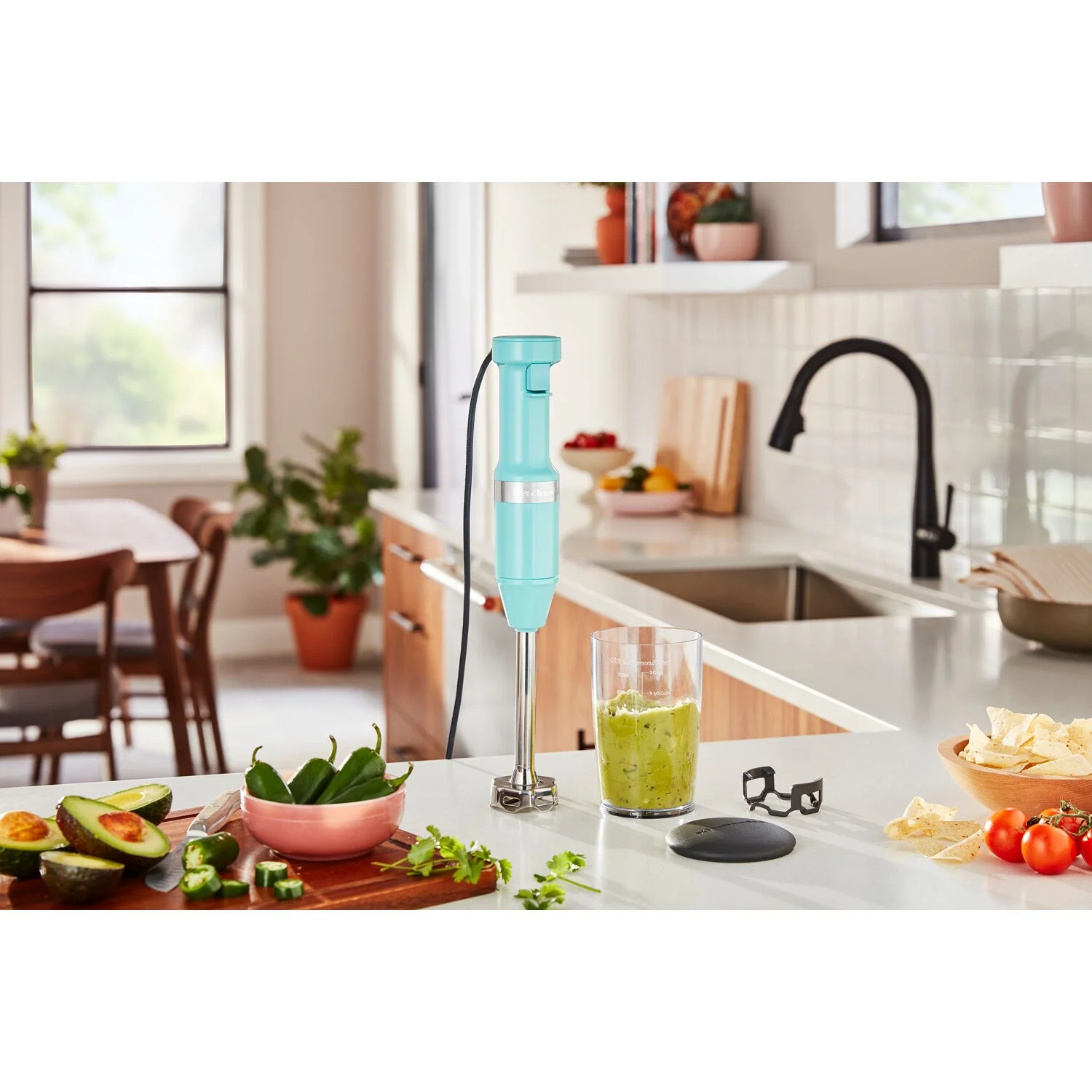 KitchenAid Immersion Blender Corded Variable Speed Trigger, Blending Jar with Lid in Aqua Sky (KHBV53AQ) - Image 2