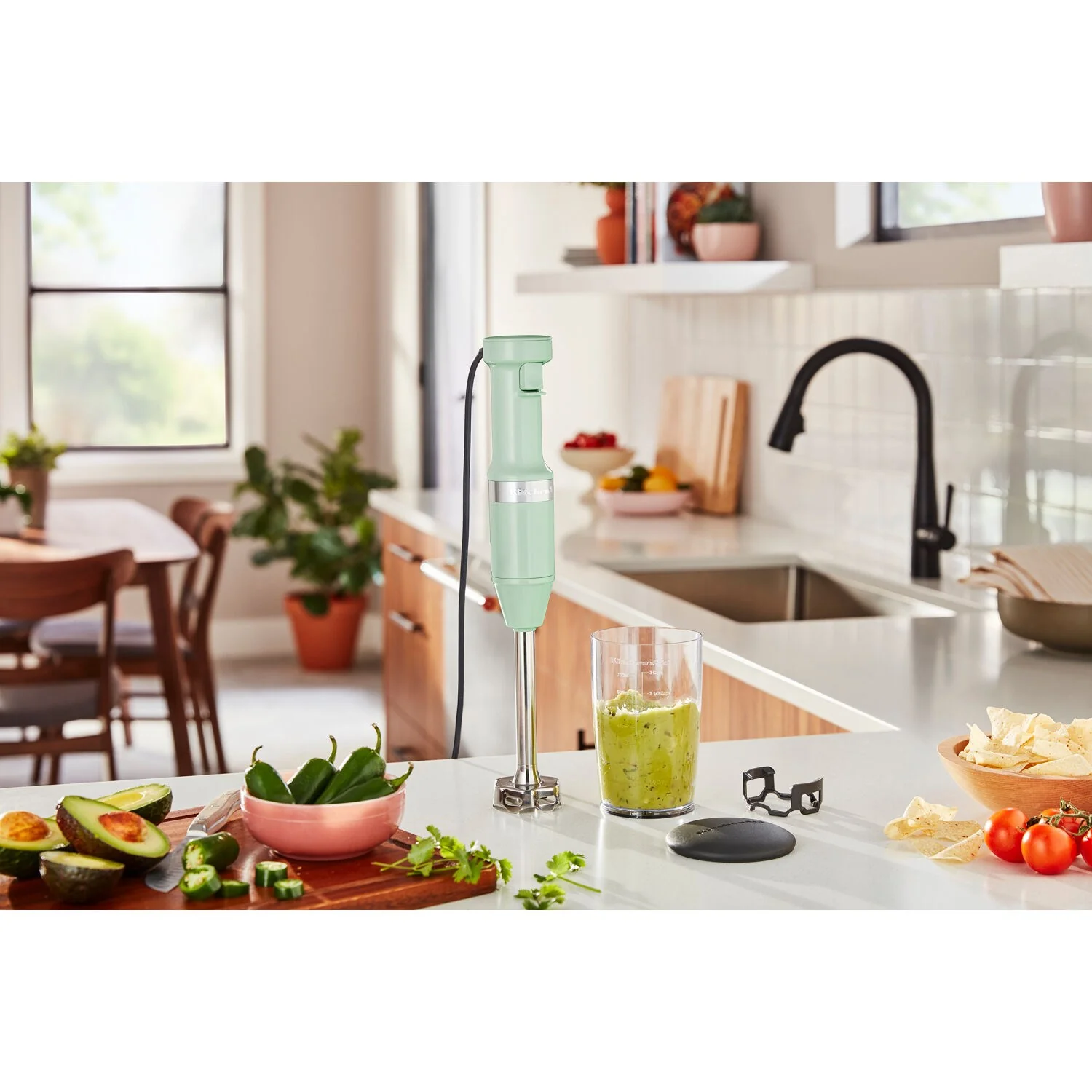 KitchenAid Immersion Blender Corded Variable Speed Trigger, Blending Jar with Lid in Pistachio (KHBV53PT) - Image 2