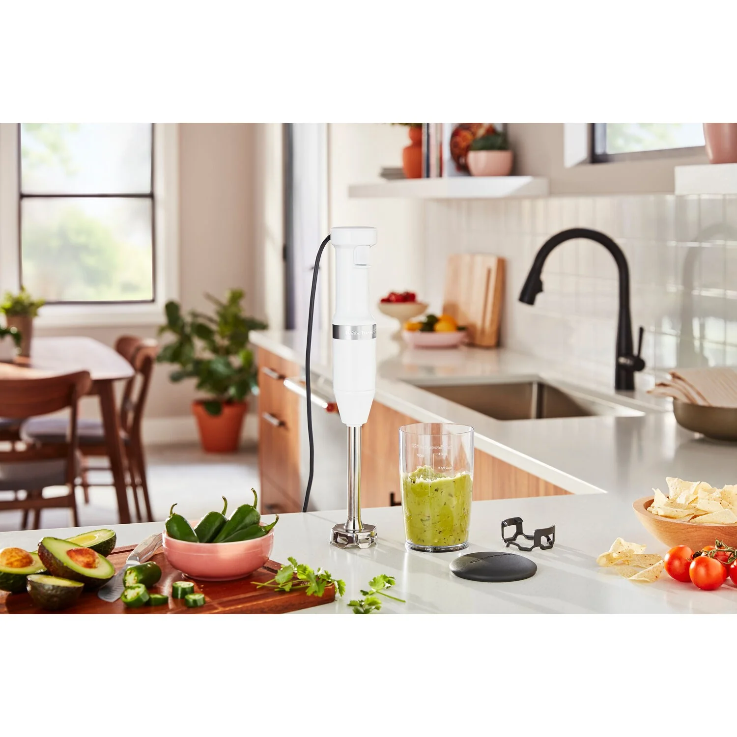 KitchenAid Immersion Blender Corded Variable Speed Trigger, Blending Jar with Lid in White (KHBV53WH) - Image 2