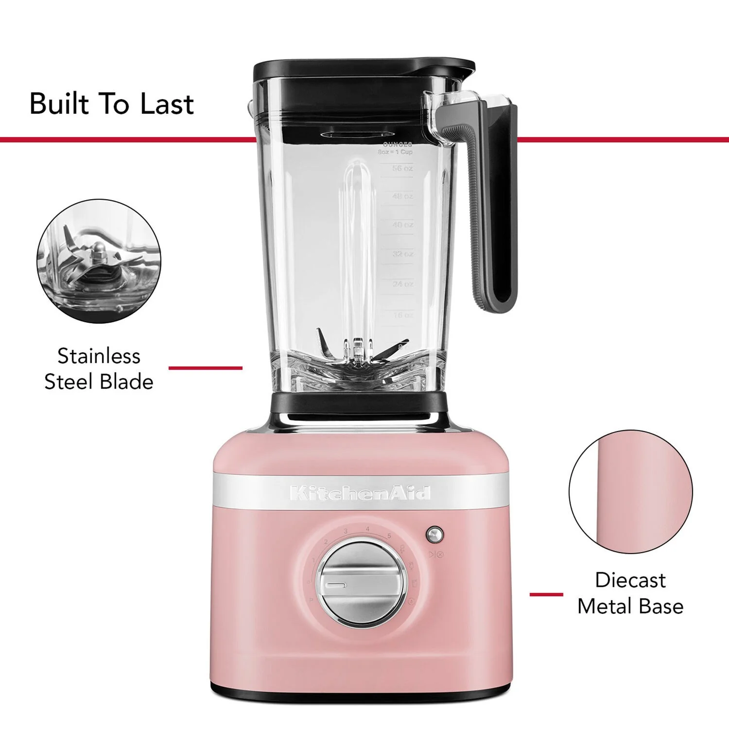 KitchenAid K400 Blender 1.5HP, 56oz. BPA free Jar in Dried Rose (KSB4028DR) - Image 7