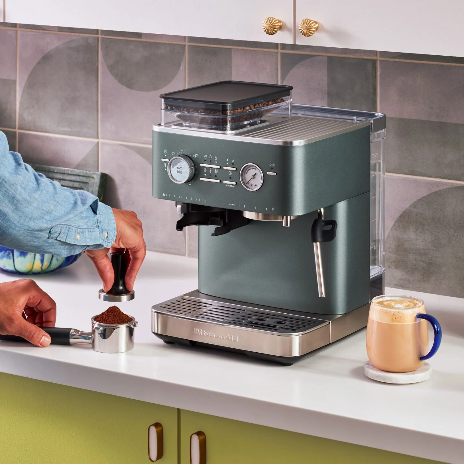 KitchenAid Semi-Automatic Espresso Machine with Burr Grinder in Juniper - 15 Bar Pump (KES6551JP) - Image 3