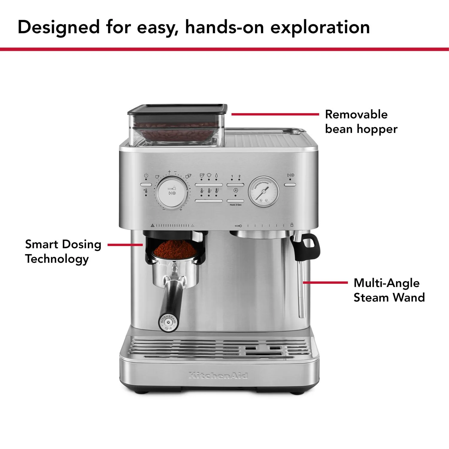 KitchenAid Semi-Automatic Espresso Machine with Burr Grinder in Stainless Steel - 15 Bar Pump (KES6551SX) - Image 6