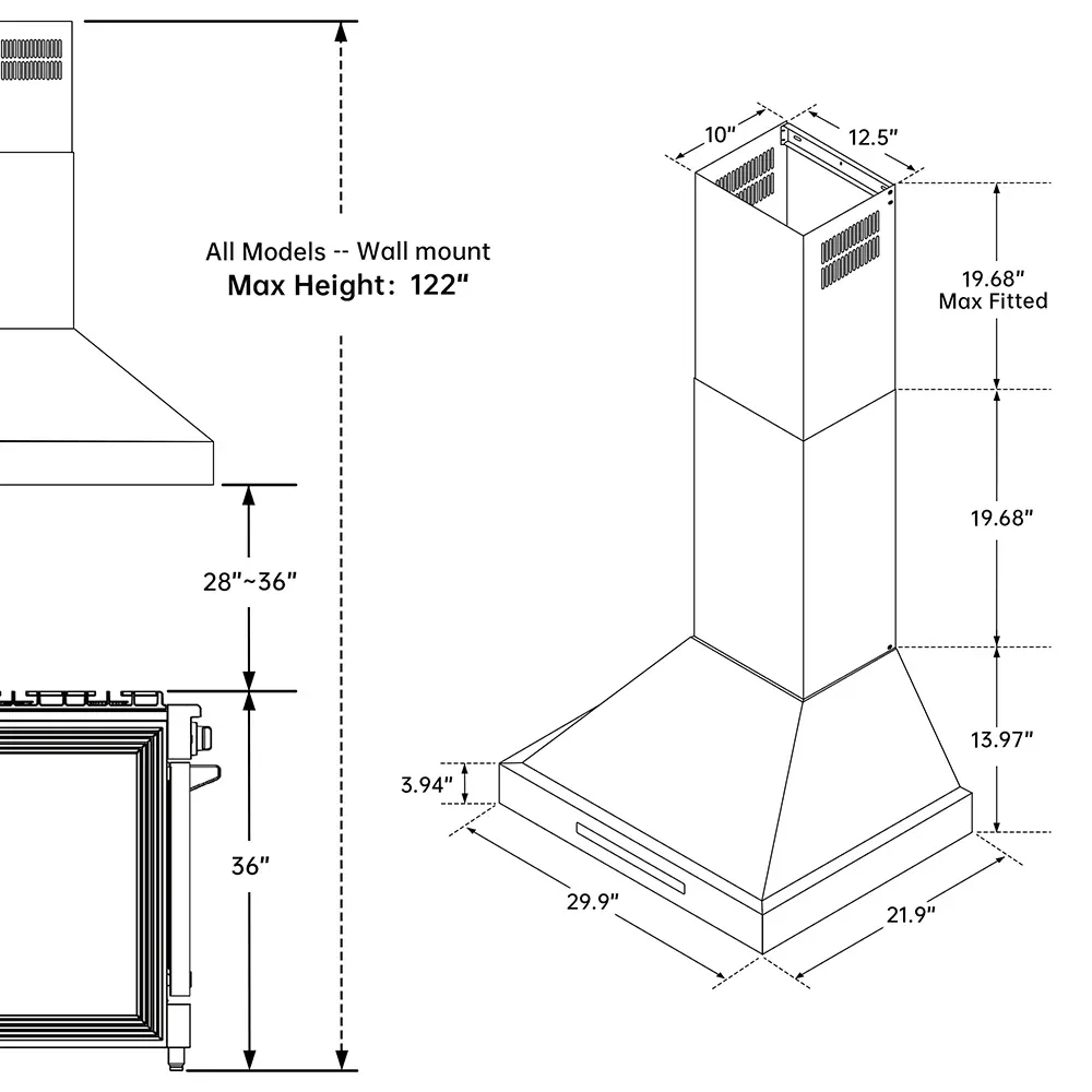 Kostch 30-Inch 600 CFM Convertible Wall-Mounted Range Hood in White (KOS-30RH09M) - Image 6
