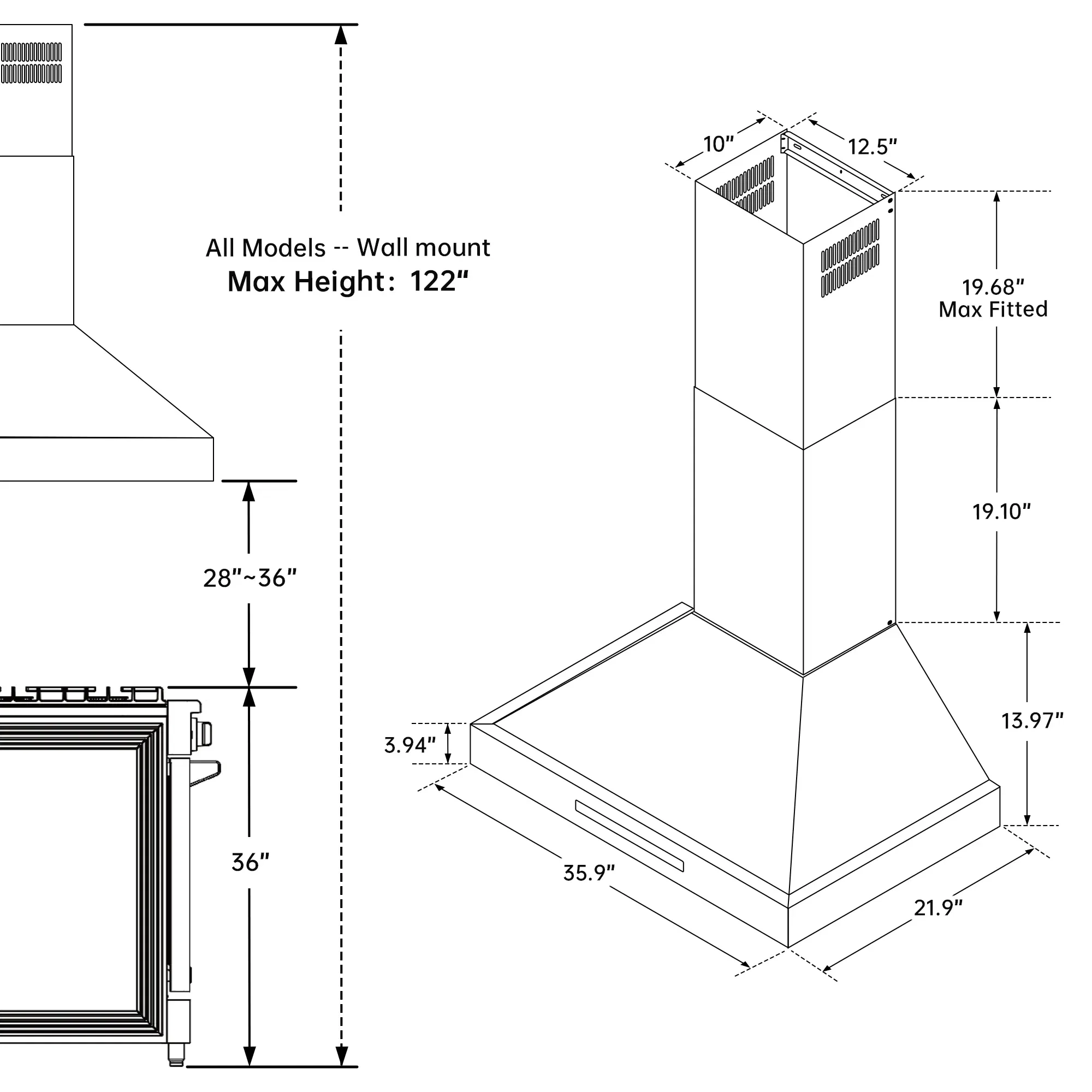 Kostch 36-Inch 600 CFM Convertible Wall-Mounted Range Hood in Red (KOS-36RH09M) - Image 7
