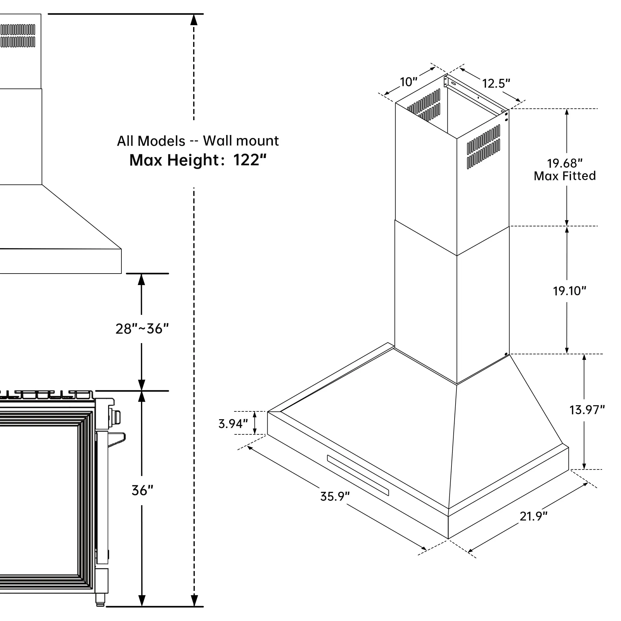 Kostch 36-Inch 600 CFM Convertible Wall-Mounted Range Hood in White (KOS-36RH09M) - Image 8
