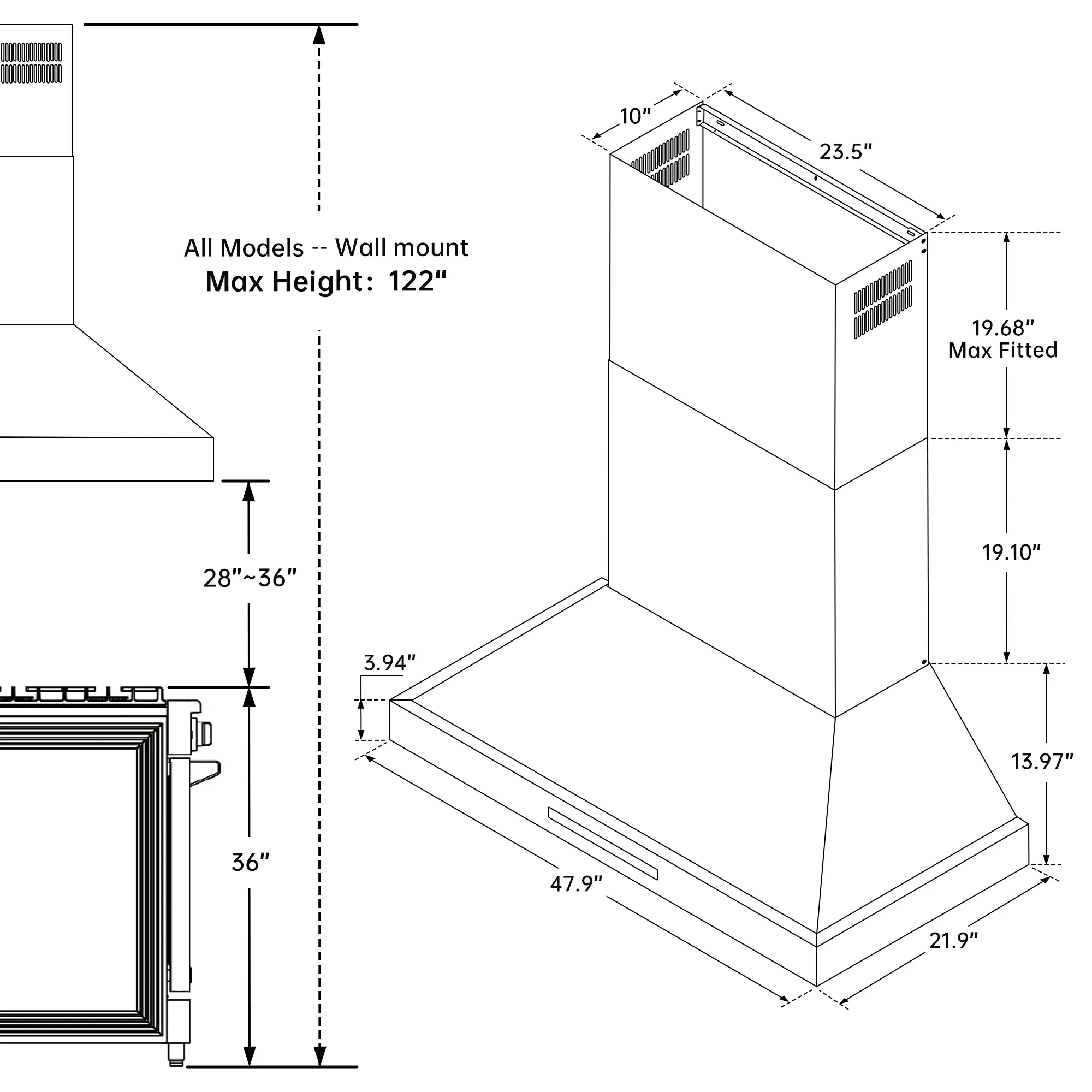 Kostch 48-Inch 1200 CFM Convertible Wall-Mounted Range Hood in Red (KOS-48RH09M) - Image 6