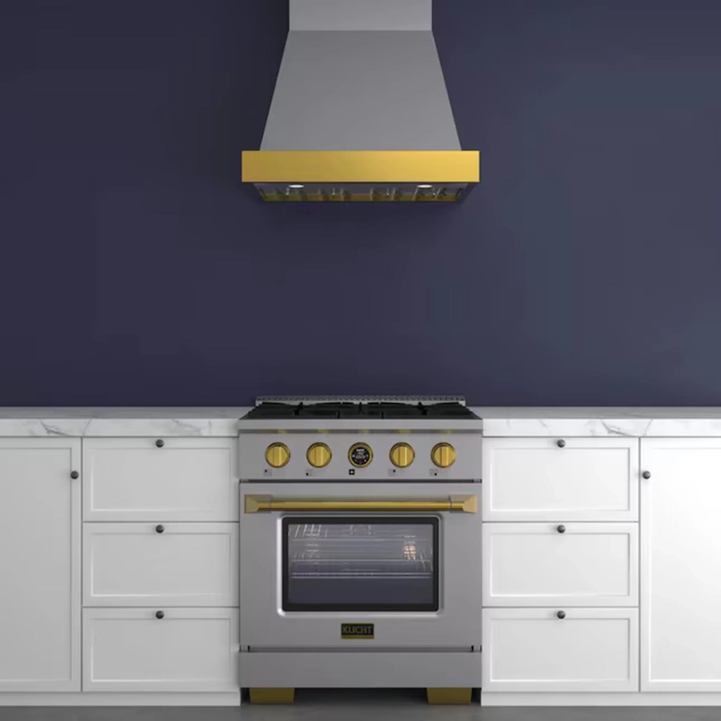 Kucht 30-Inch 600 CFM Ducted Wall Mout Range Hood in Stainless Steel with Gold Accents (KRH30SG) - Image 2