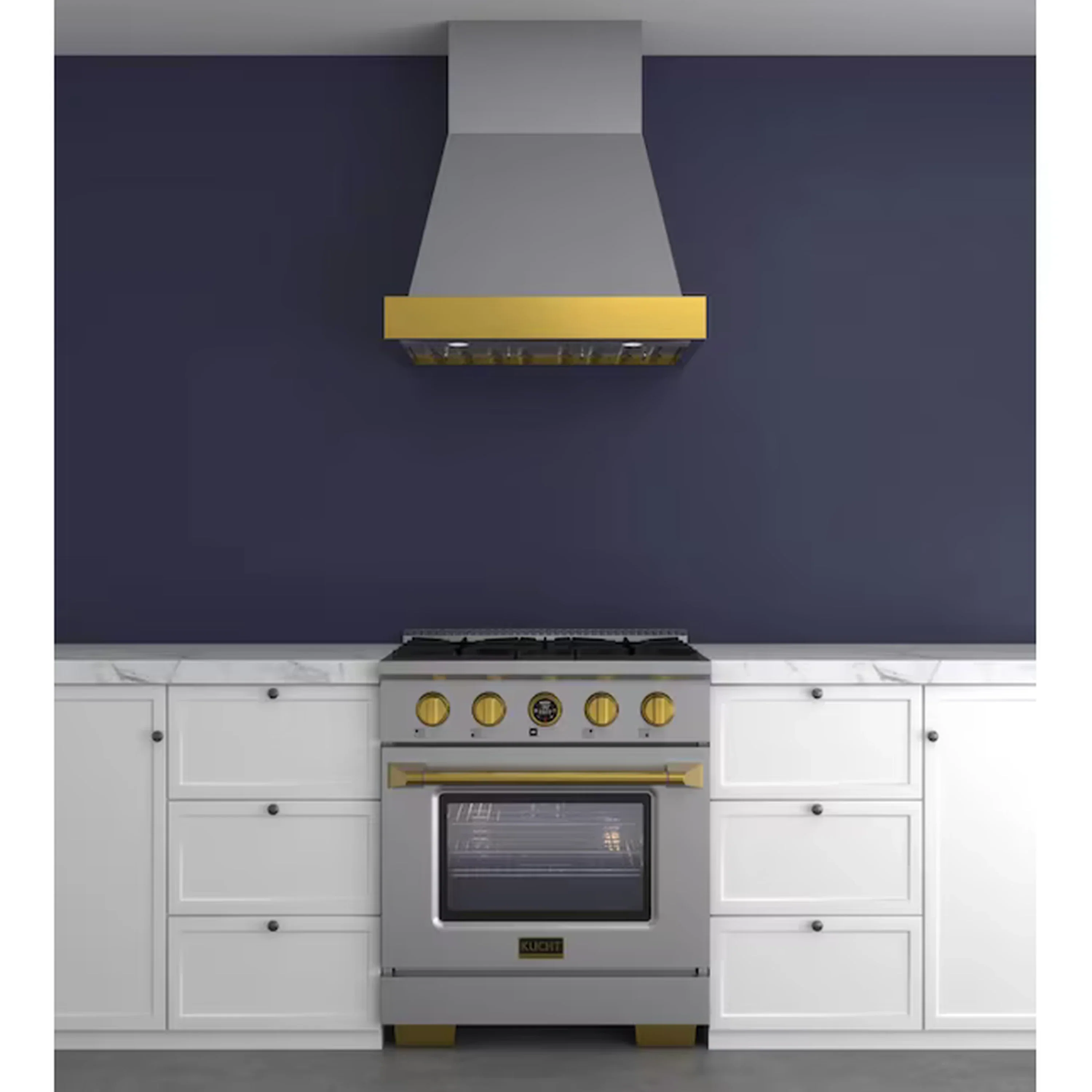 Kucht 30-Inch 600 CFM Ducted Wall Mout Range Hood in Dark Titanium Stainless Steel with Gold Accents (KRH30TG) - Image 2