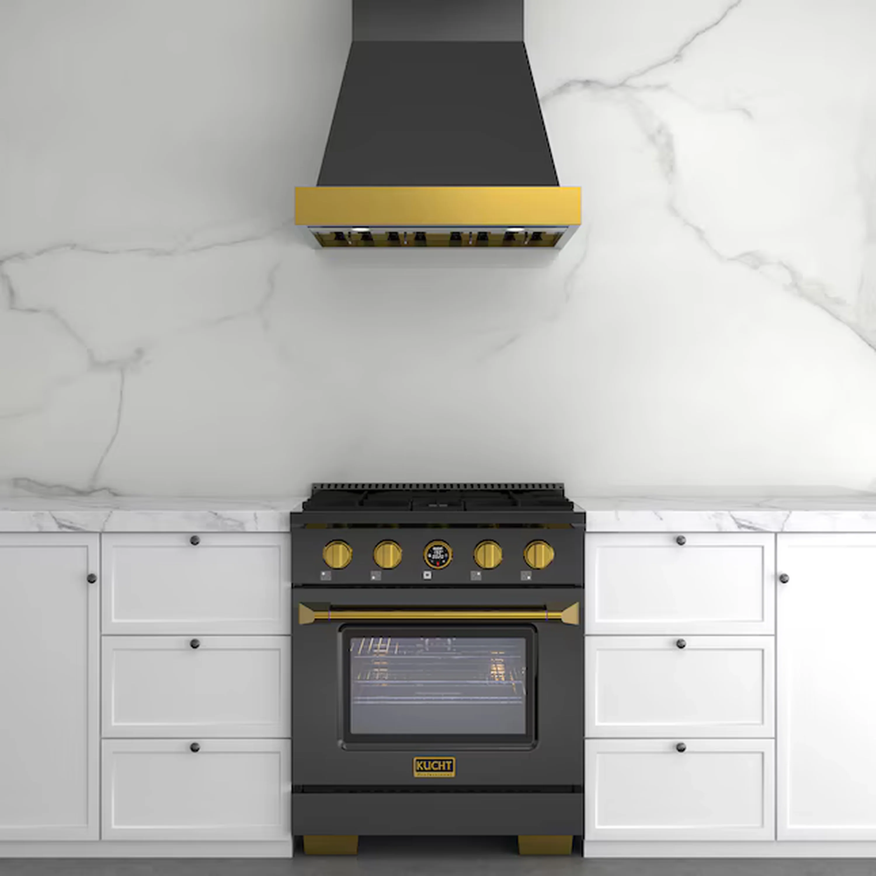 Kucht 30-Inch 900 CFM Ducted Wall Mount Range Hood in Dark Titanium Stainless Steel with Gold Accents (KRHG300-GL-C) - Image 2