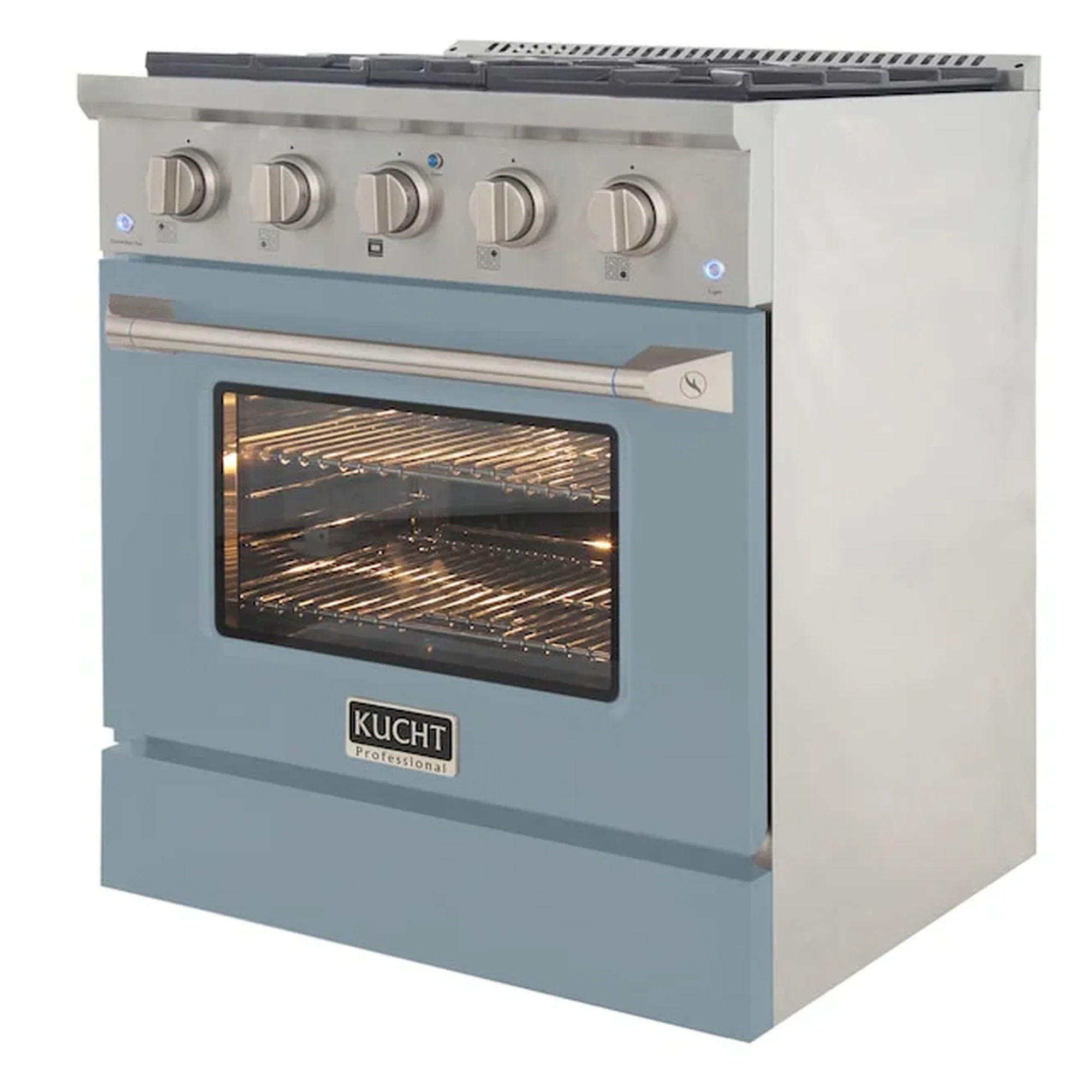 Kucht 30-Inch Pro-Style Dual Fuel Range in Propane Gas with  4.2 cu. ft. Electric Oven & 4 Gas Burners in Light Blue (KDF302/LP-LB) - Image 4