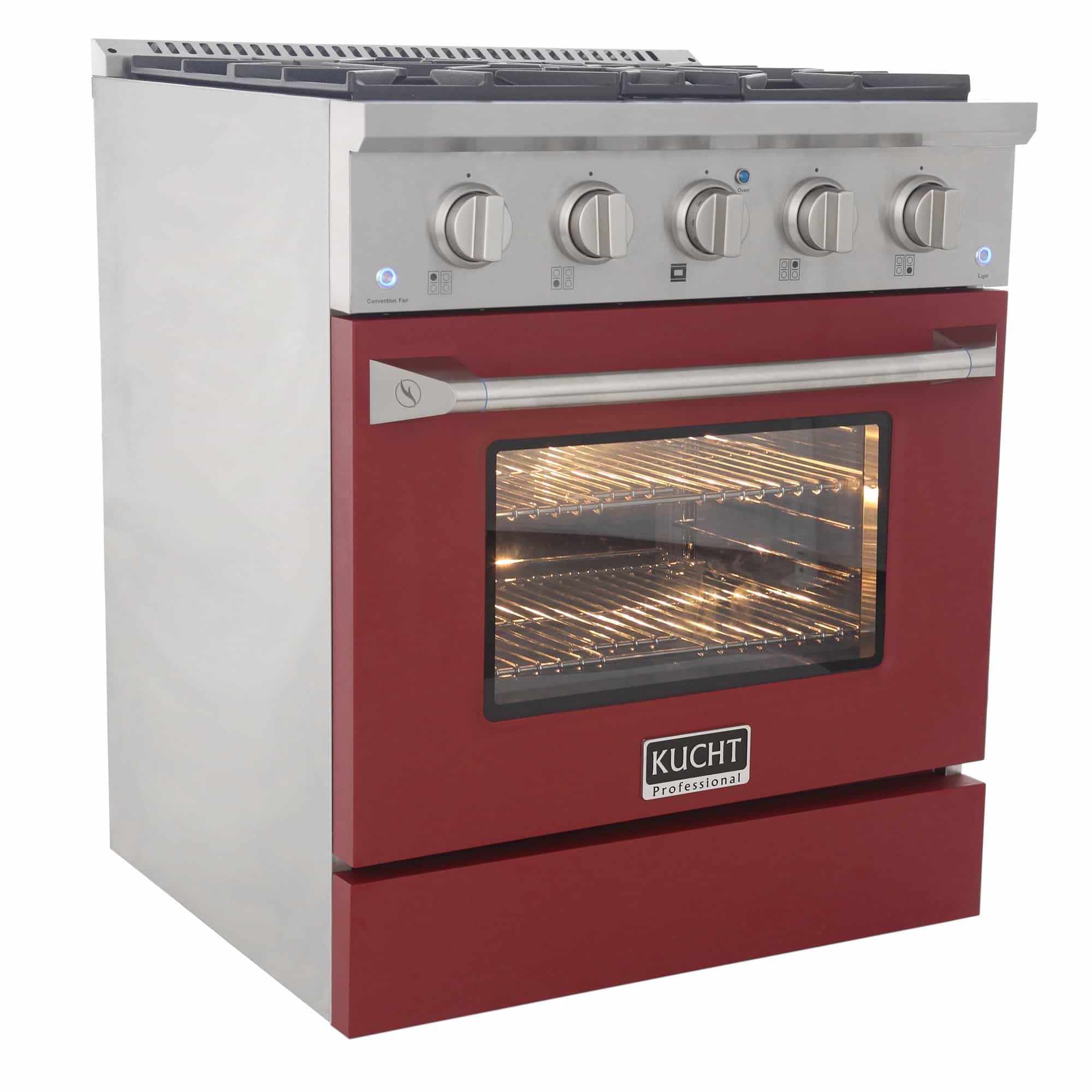 Kucht 30-Inch Pro-Style Dual Fuel Range with Propane Gas in Stainless Steel with Red Oven Door (KDF302/LP-R) - Image 5