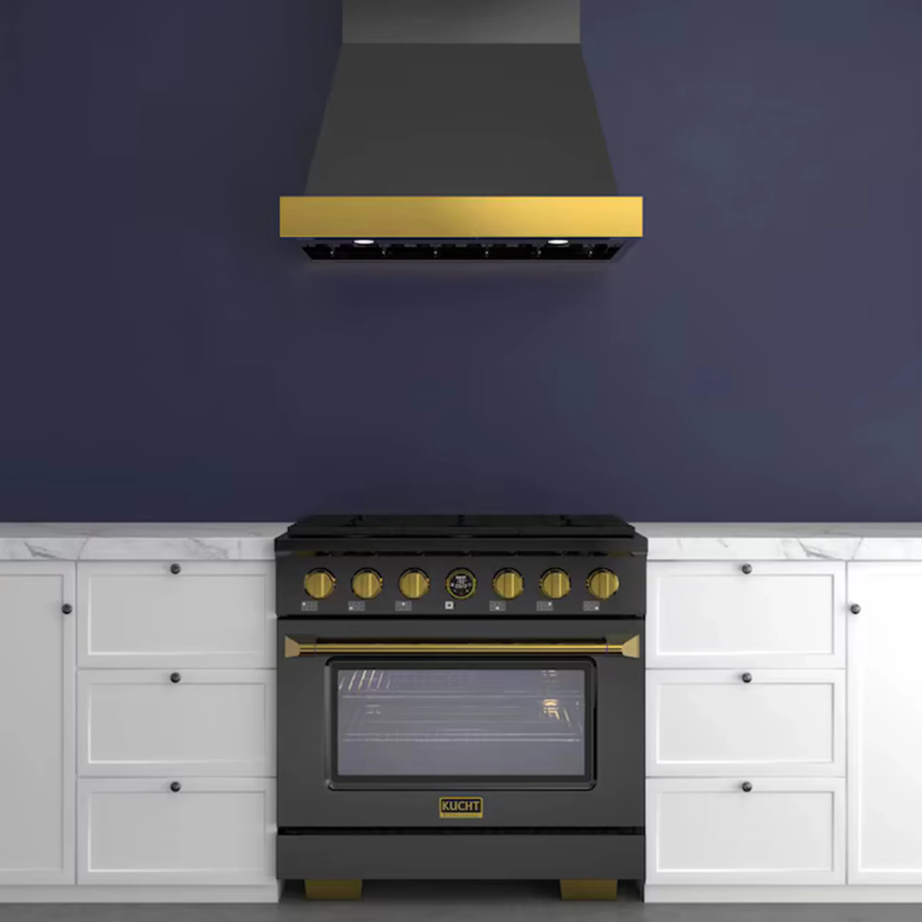 Kucht 36-Inch 600 CFM Wall Mount Range Hood in Dark Titanium Stainless Steel with Gold Accents (KRH36TG) - Image 2