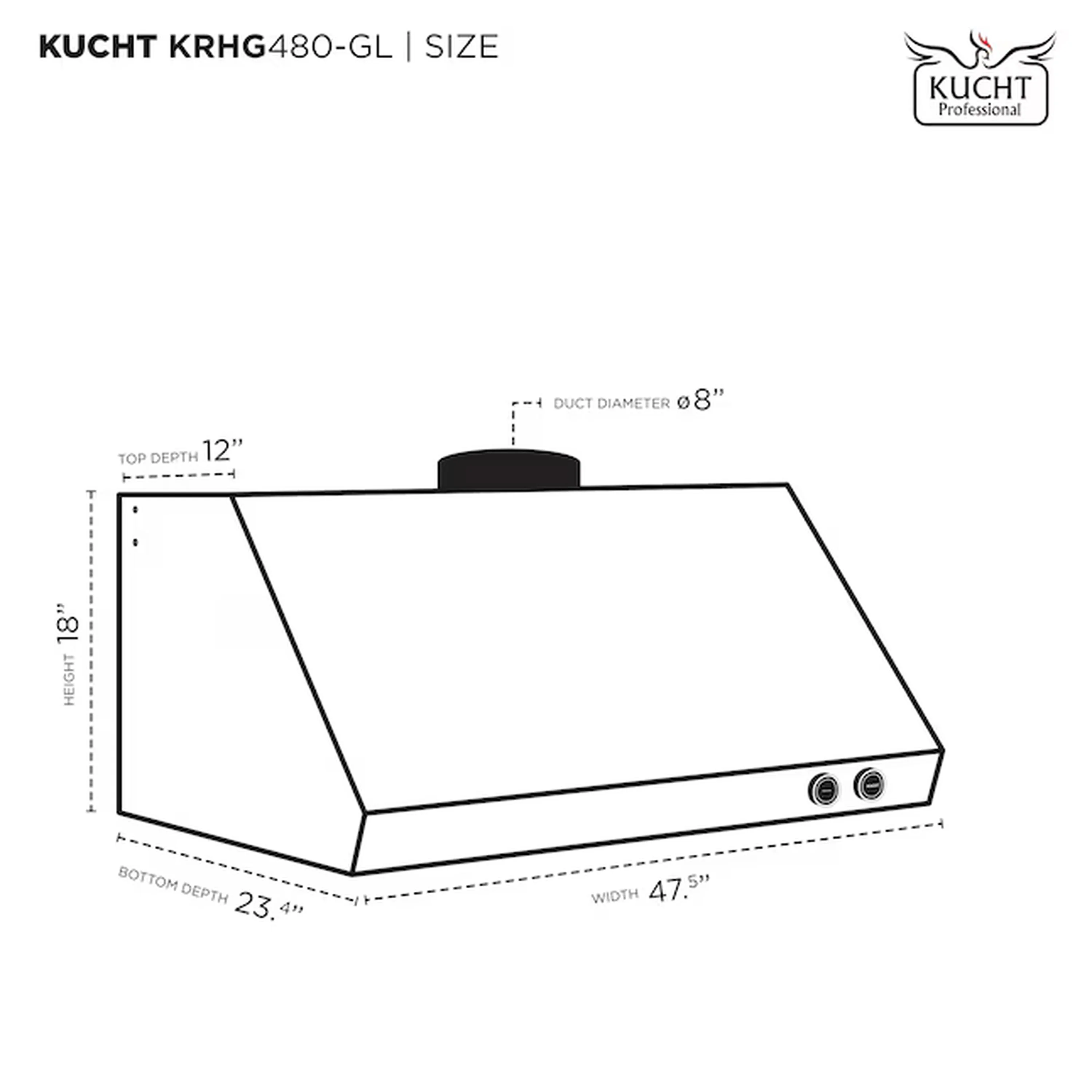 Kucht 48-Inch 1200 CFM Ducted Under Cabinet Range Hood in Dark Titanium Stainless Steel with Gold Accents (KRHG480-GL) - Image 7