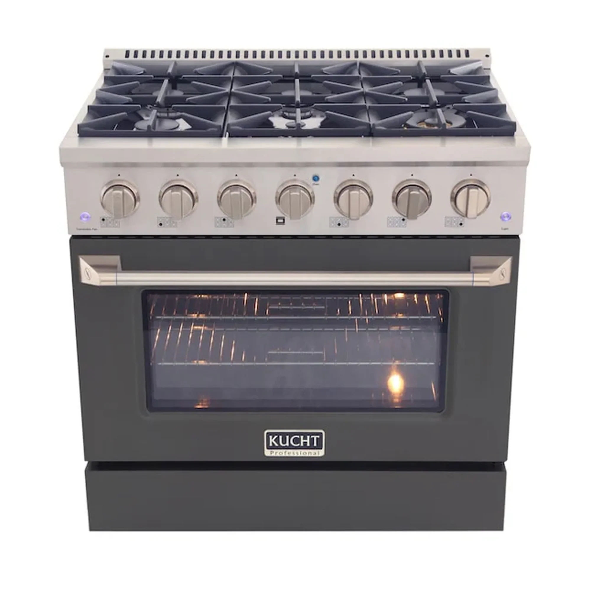 Kucht 36-Inch Pro-Style Dual Fuel Range in Propane Gas with  5.2 cu. ft. Electric Oven & 6 Gas Burners in Cement Gray (KDF362/LP-GR) - Image 2