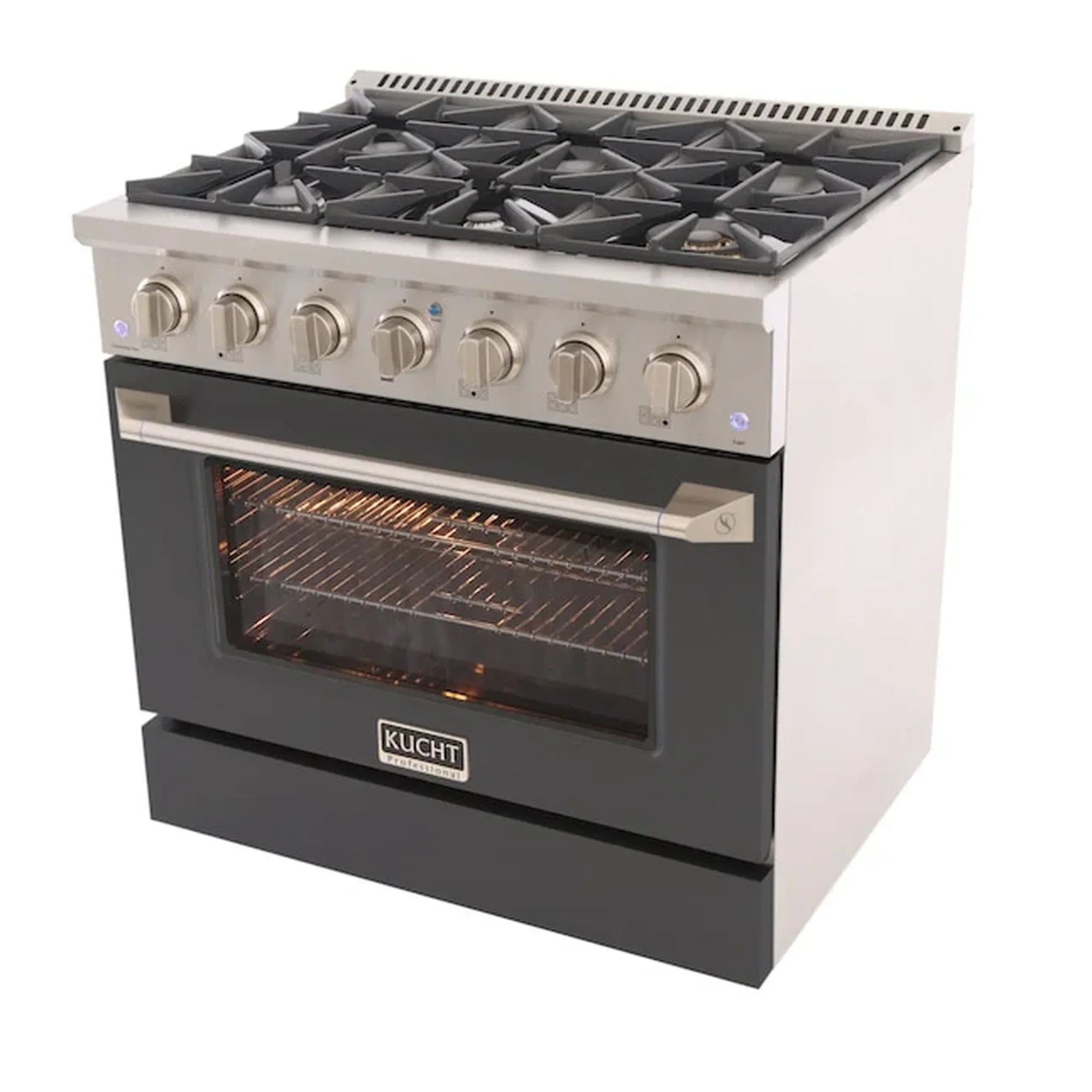 Kucht 36-Inch Pro-Style Dual Fuel Range in Propane Gas with  5.2 cu. ft. Electric Oven & 6 Gas Burners in Cement Gray (KDF362/LP-GR) - Image 3
