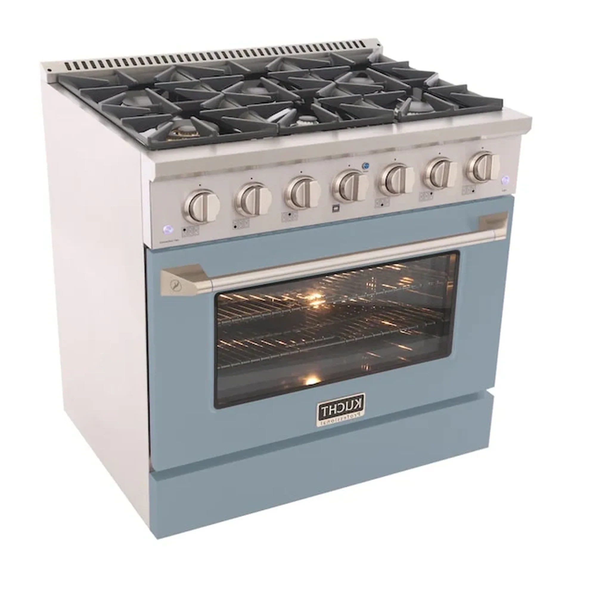 Kucht 36-Inch Pro-Style Dual Fuel Range in Propane Gas with  5.2 cu. ft. Electric Oven & 6 Gas Burners in Light Blue (KDF362/LP-LB) - Image 4