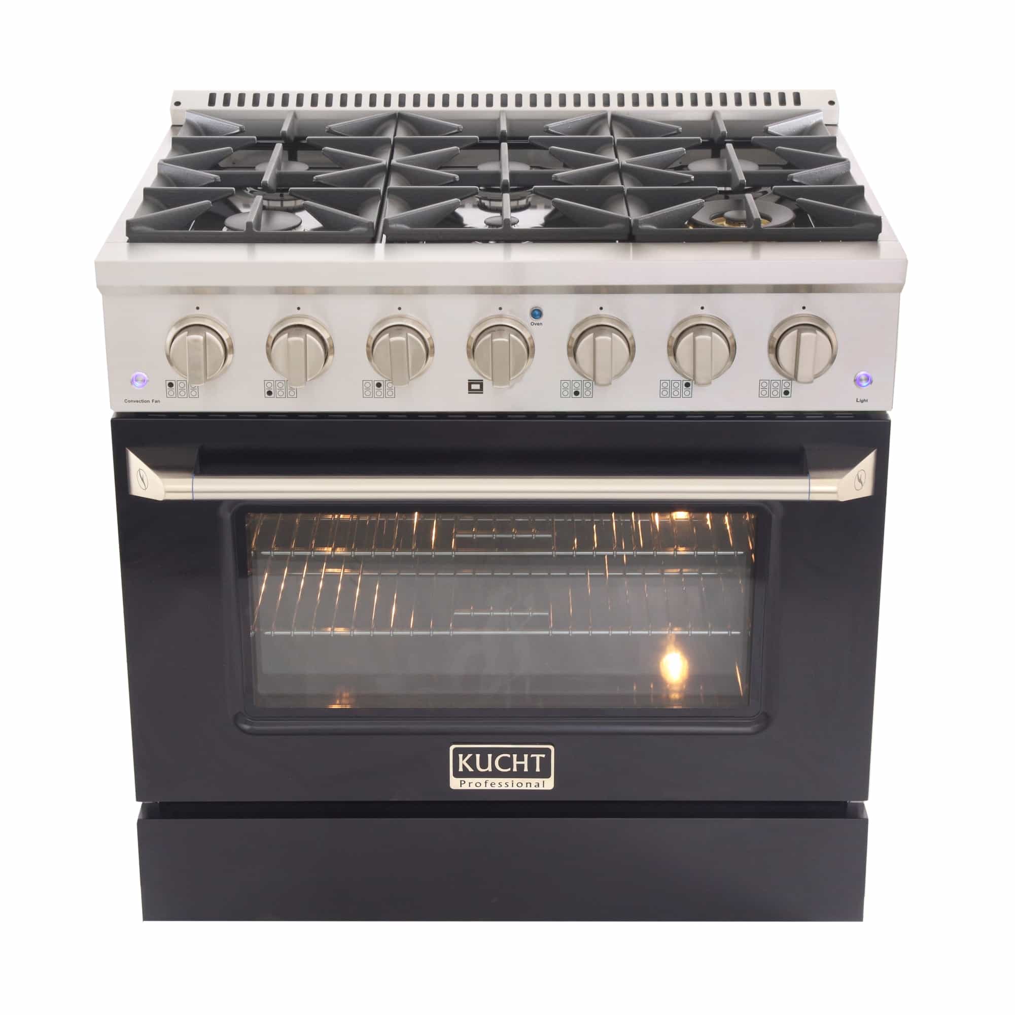 Kucht 36-Inch Pro-Style Dual Fuel Range with Propane Gas in Stainless Steel with Black Oven Door (KDF362/LP-K) - Image 3