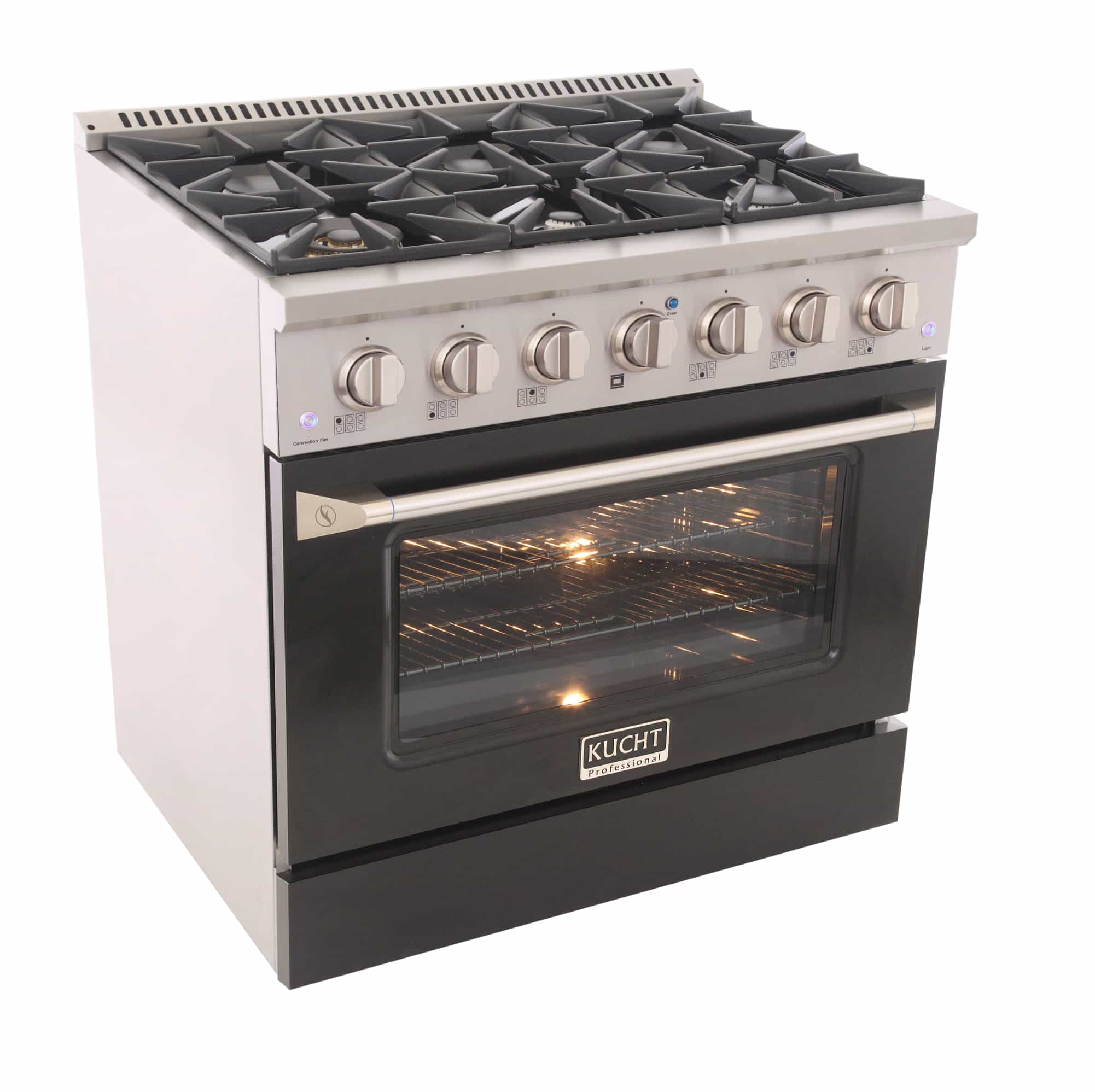 Kucht 36-Inch Pro-Style Dual Fuel Range with Propane Gas in Stainless Steel with Black Oven Door (KDF362/LP-K) - Image 6
