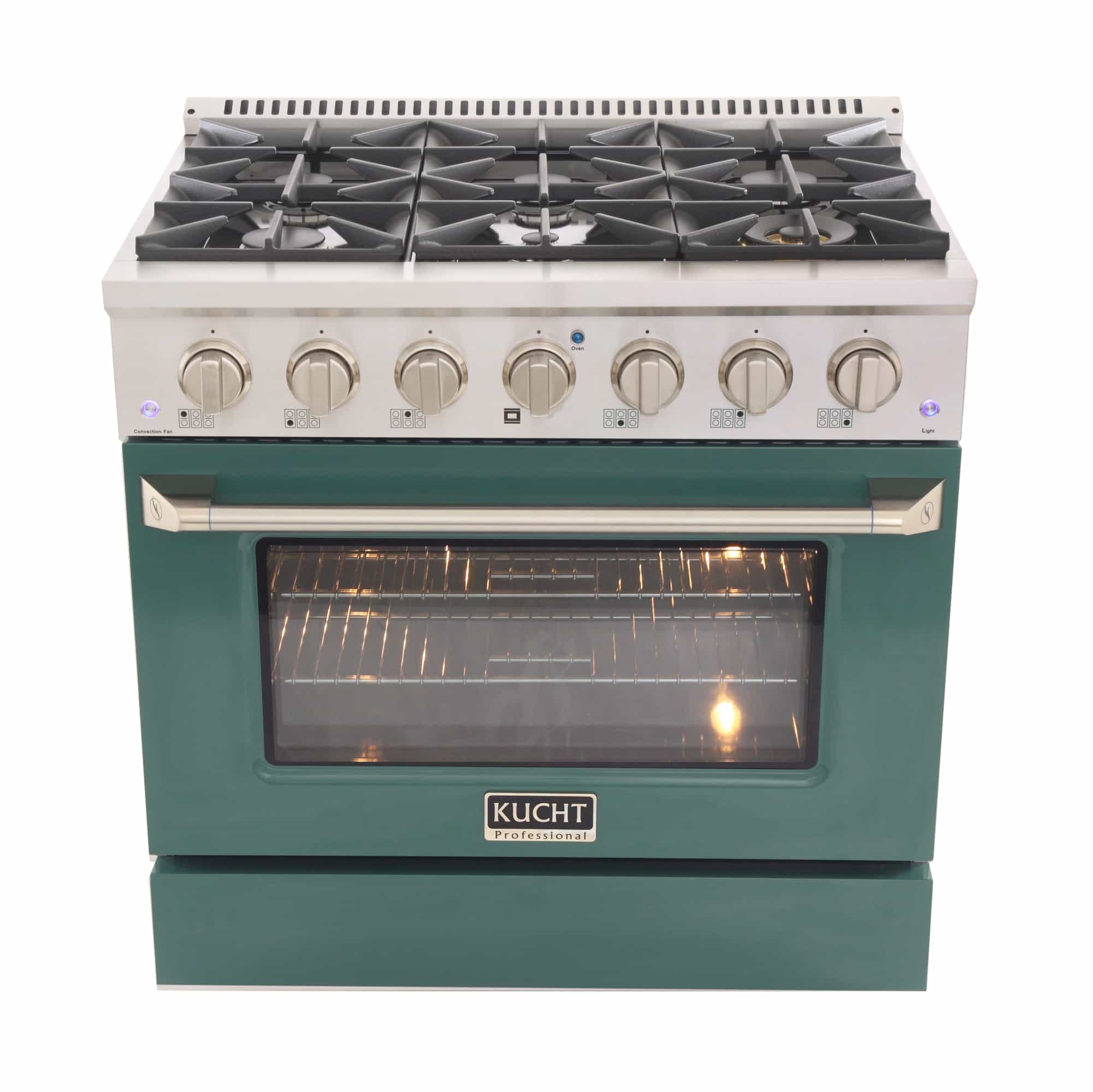 Kucht 36-Inch Pro-Style Dual Fuel Range with Propane Gas in Stainless Steel with Green Oven Door (KDF362/LP-G) - Image 3