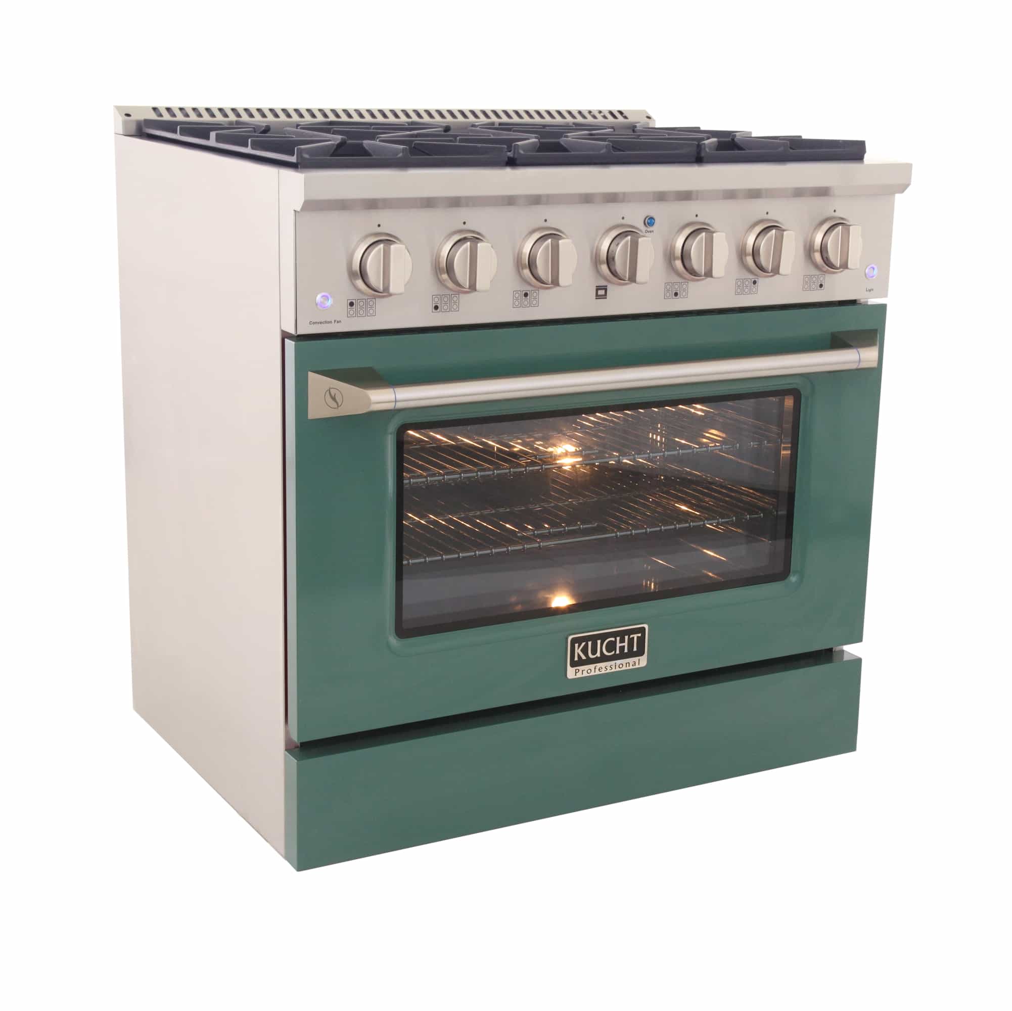 Kucht 36-Inch Pro-Style Dual Fuel Range with Propane Gas in Stainless Steel with Green Oven Door (KDF362/LP-G) - Image 5