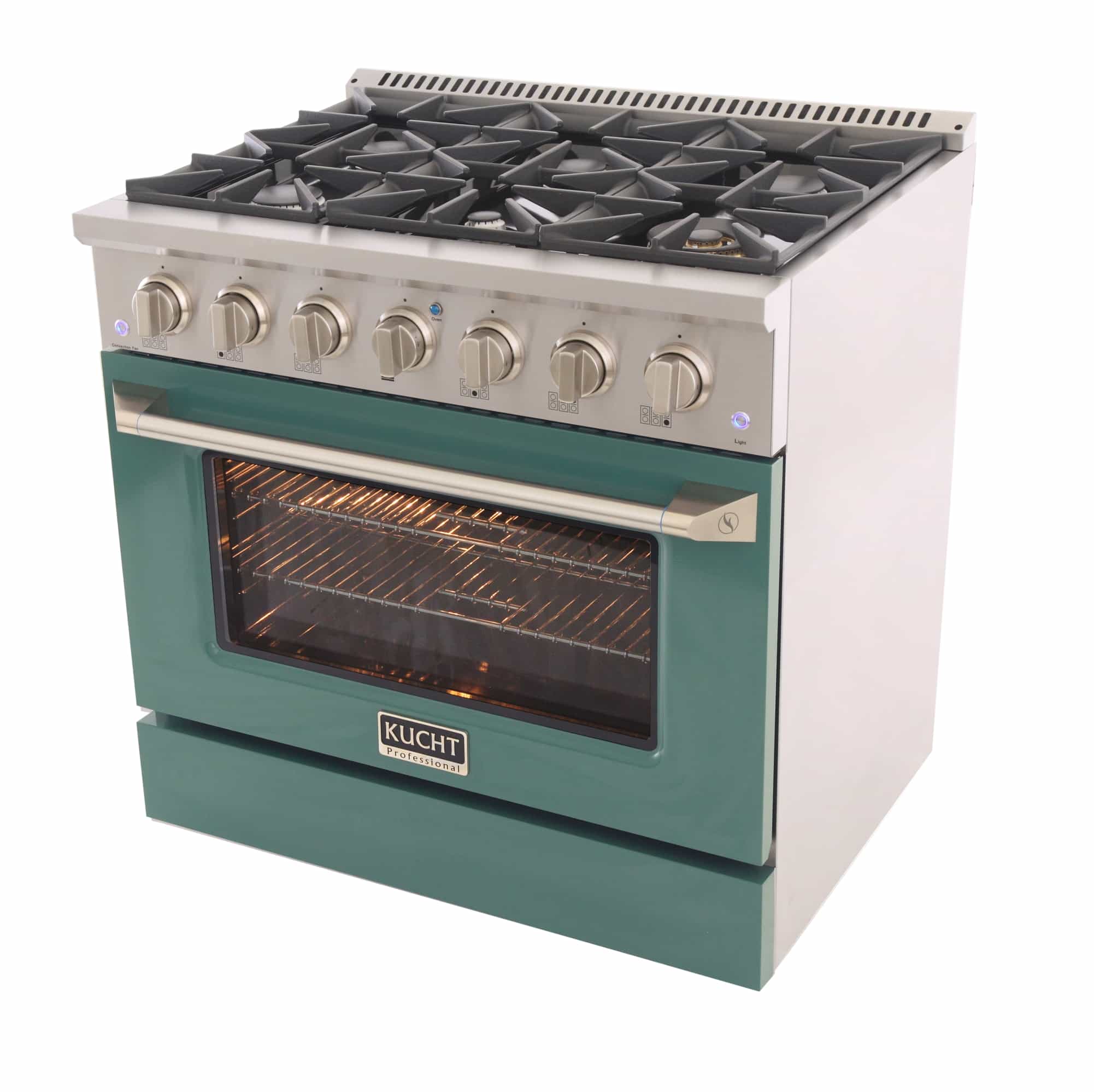 Kucht 36-Inch Pro-Style Dual Fuel Range with Propane Gas in Stainless Steel with Green Oven Door (KDF362/LP-G) - Image 6