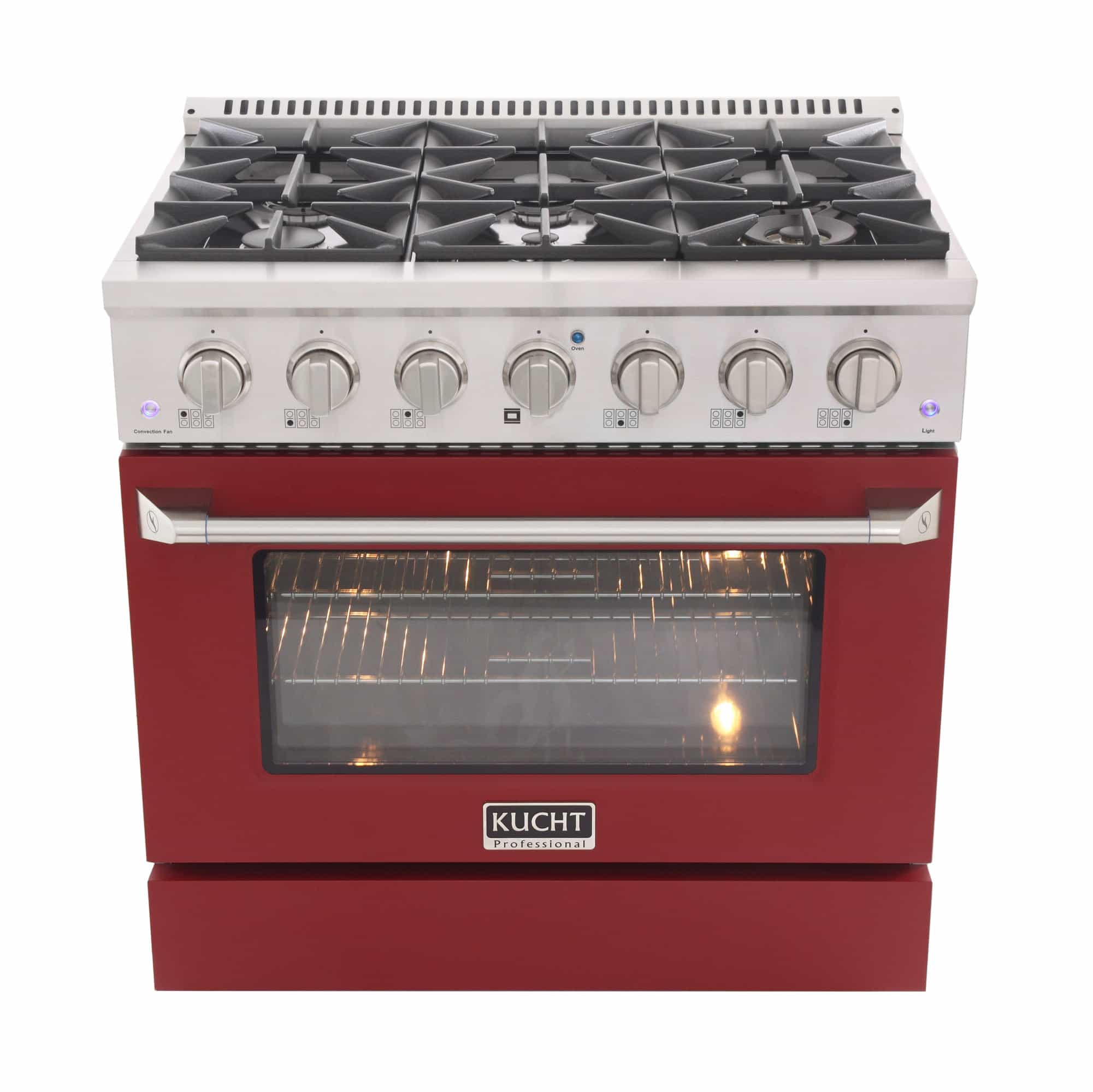 Kucht 36-Inch Pro-Style Dual Fuel Range with Propane Gas in Stainless Steel with Red Oven Door (KDF362/LP-R) - Image 3