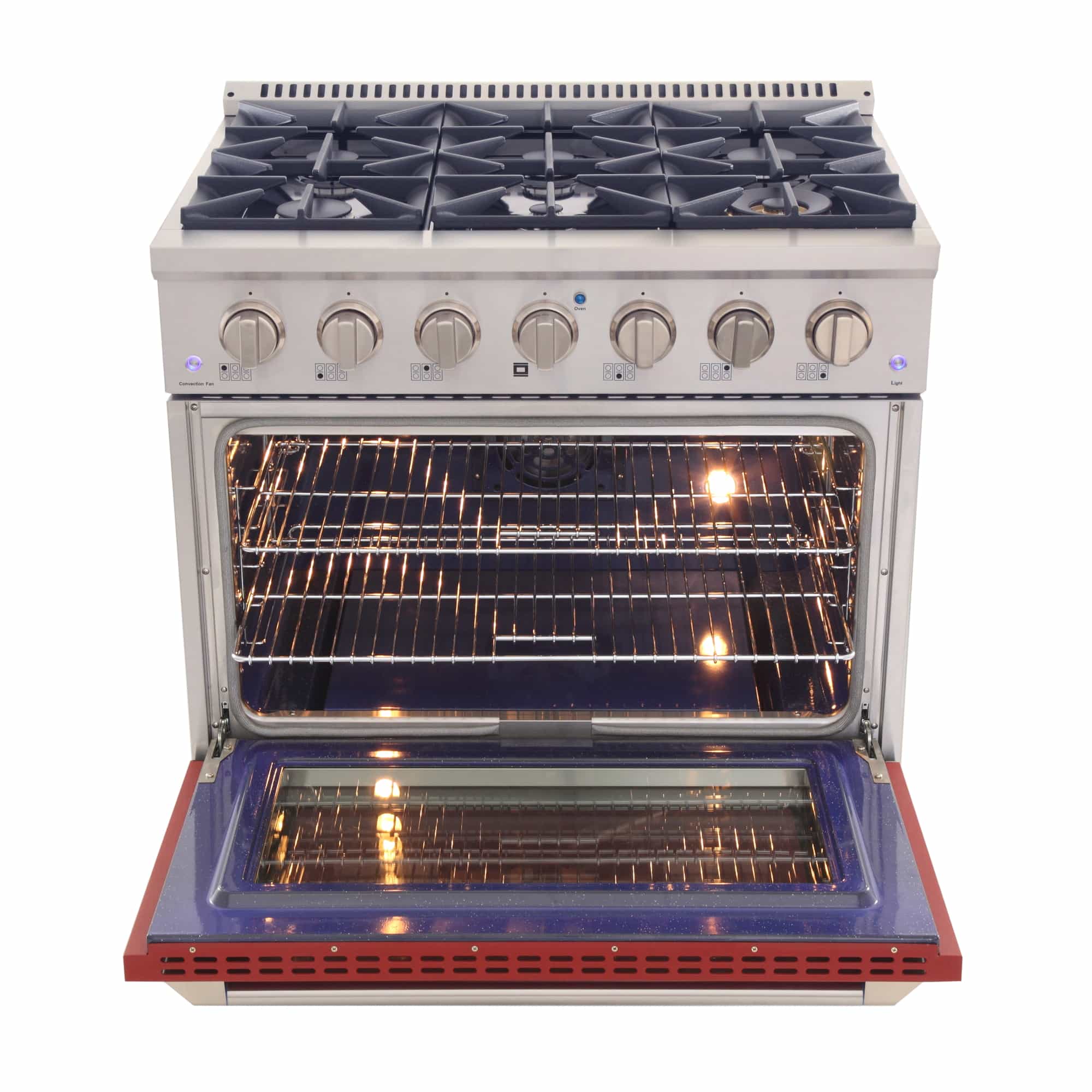 Kucht 36-Inch Pro-Style Dual Fuel Range with Propane Gas in Stainless Steel with Red Oven Door (KDF362/LP-R) - Image 4