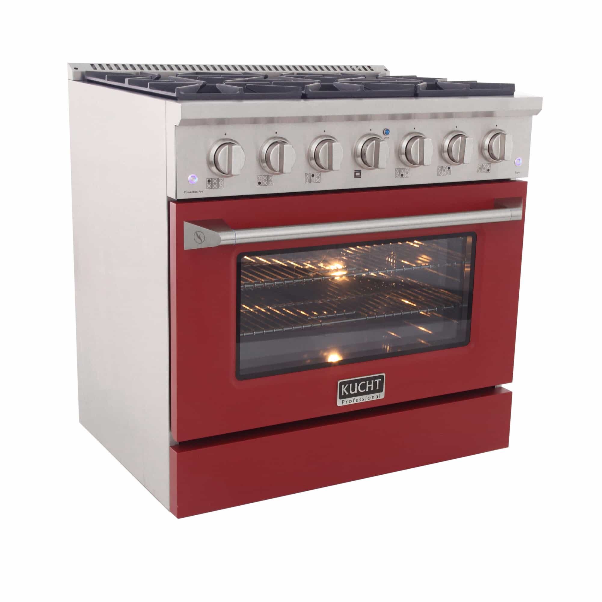 Kucht 36-Inch Pro-Style Dual Fuel Range with Propane Gas in Stainless Steel with Red Oven Door (KDF362/LP-R) - Image 5