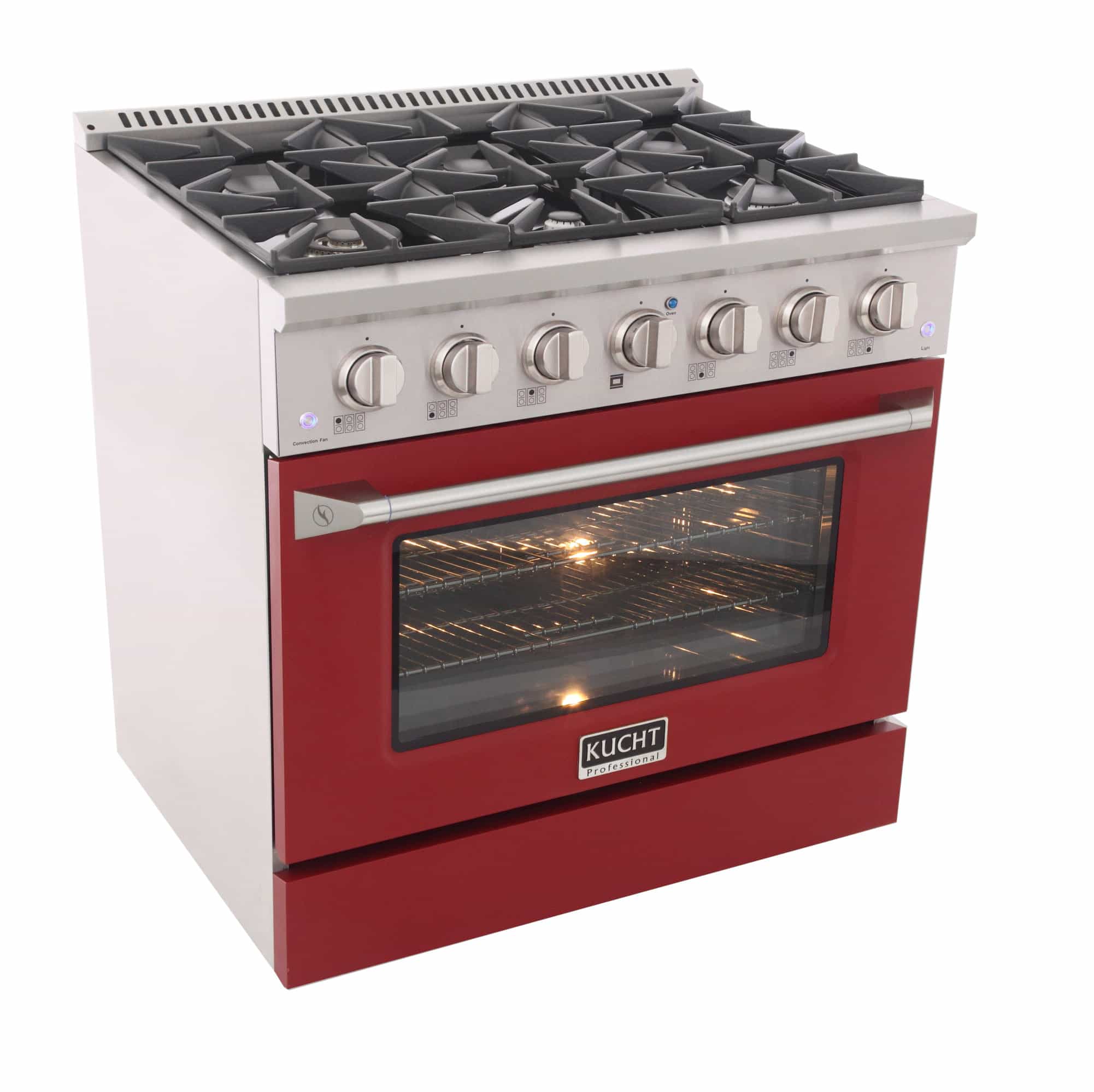Kucht 36-Inch Pro-Style Dual Fuel Range with Propane Gas in Stainless Steel with Red Oven Door (KDF362/LP-R) - Image 6