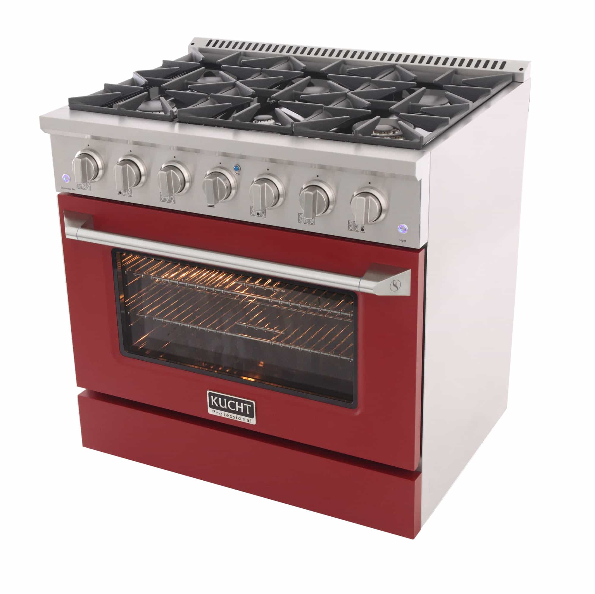 Kucht 36-Inch Pro-Style Dual Fuel Range with Propane Gas in Stainless Steel with Red Oven Door (KDF362/LP-R) - Image 7