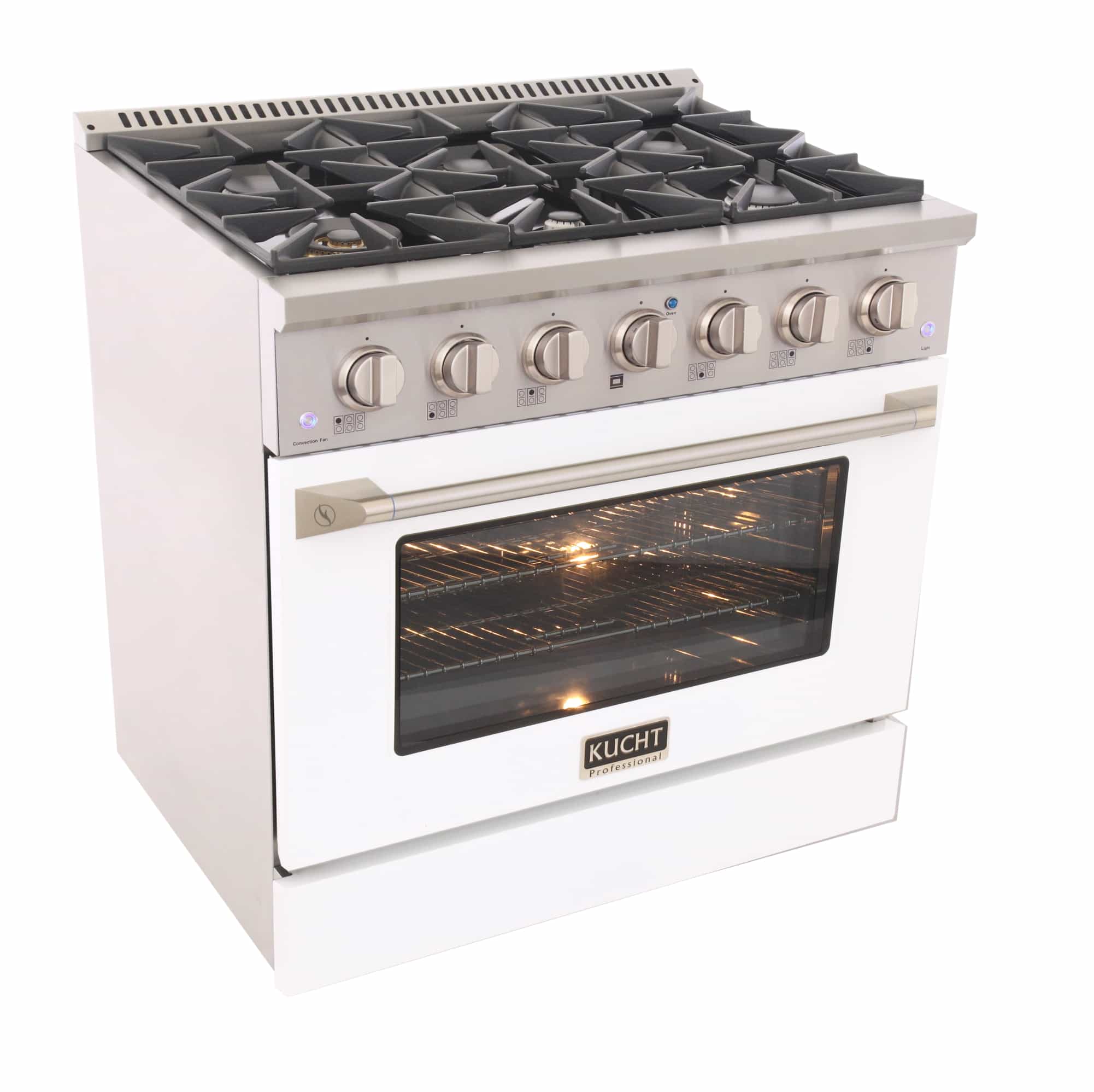 Kucht 36-Inch Pro-Style Dual Fuel Range with Propane Gas in Stainless Steel with White Oven Door (KDF362/LP-W) - Image 6