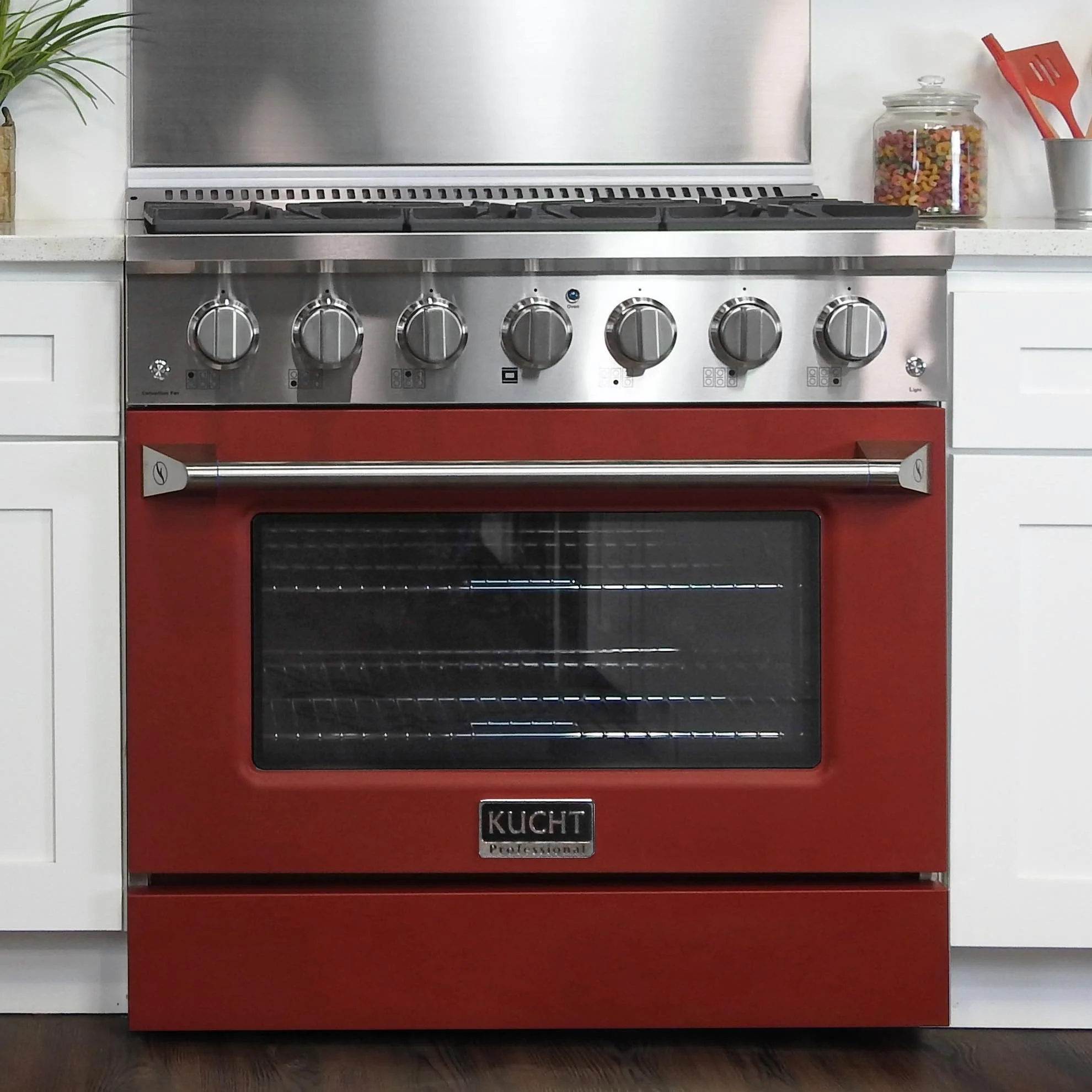 Kucht 36-Inch Propane Gas Range with Sealed Burners & 5.2 Cu. Ft. Convection Oven in Red (KNG361/LP-R) - Image 2