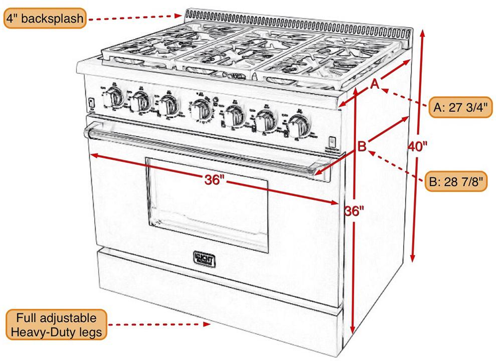 Kucht 36-Inch Propane Gas Range with Sealed Burners & 5.2 Cu. Ft. Convection Oven in Stainless Steel (KRG3618U/LP-S) - Image 12