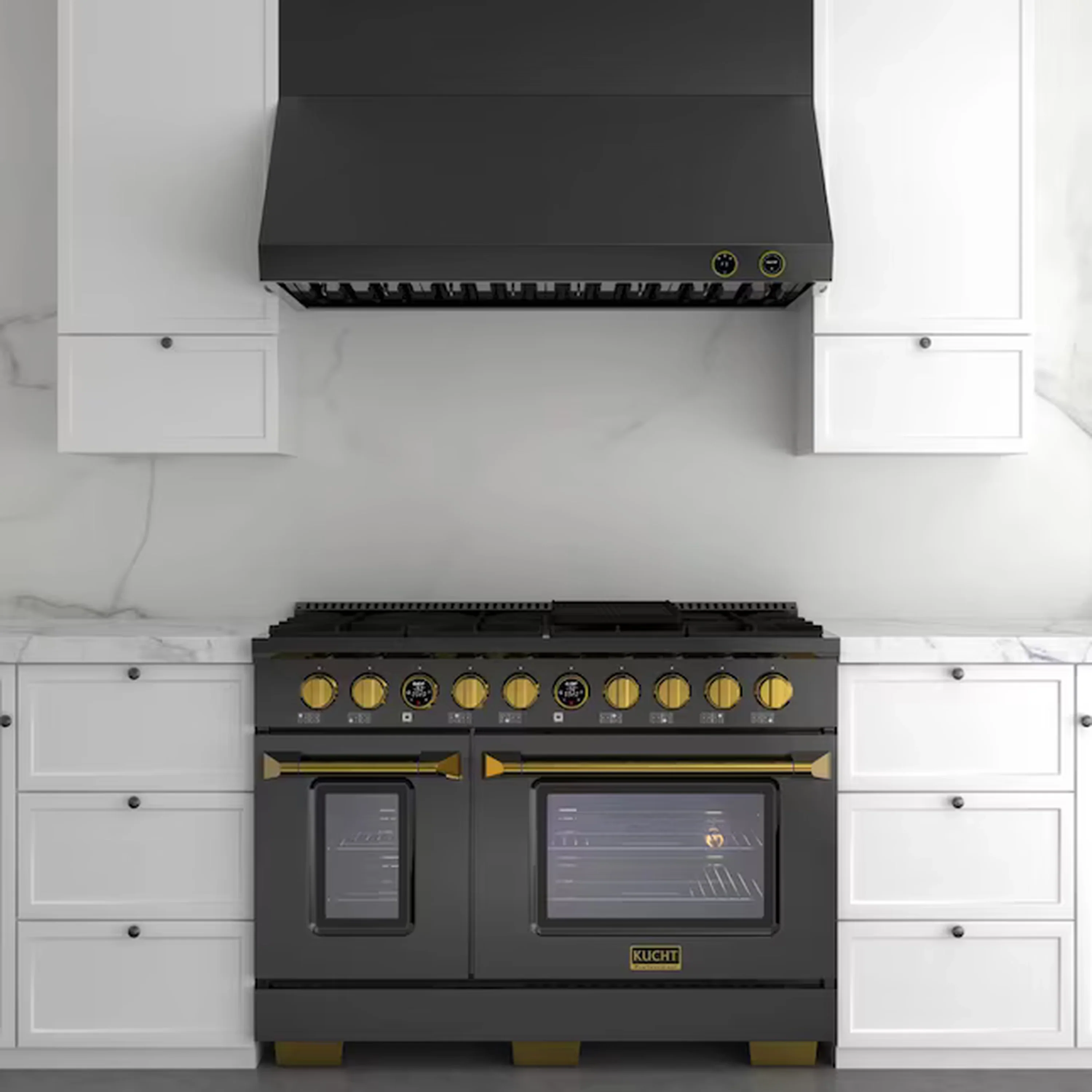 Kucht 48-Inch 1200 CFM Ducted Wall Mount Range Hood in Dark Titanium Stainless Steel with Gold Accents (KRHG480-GL-C) - Image 2